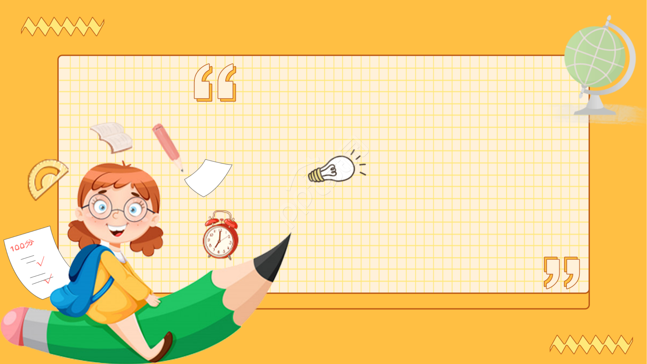 卡通手绘铅笔小女生教育说课ppt背景图片