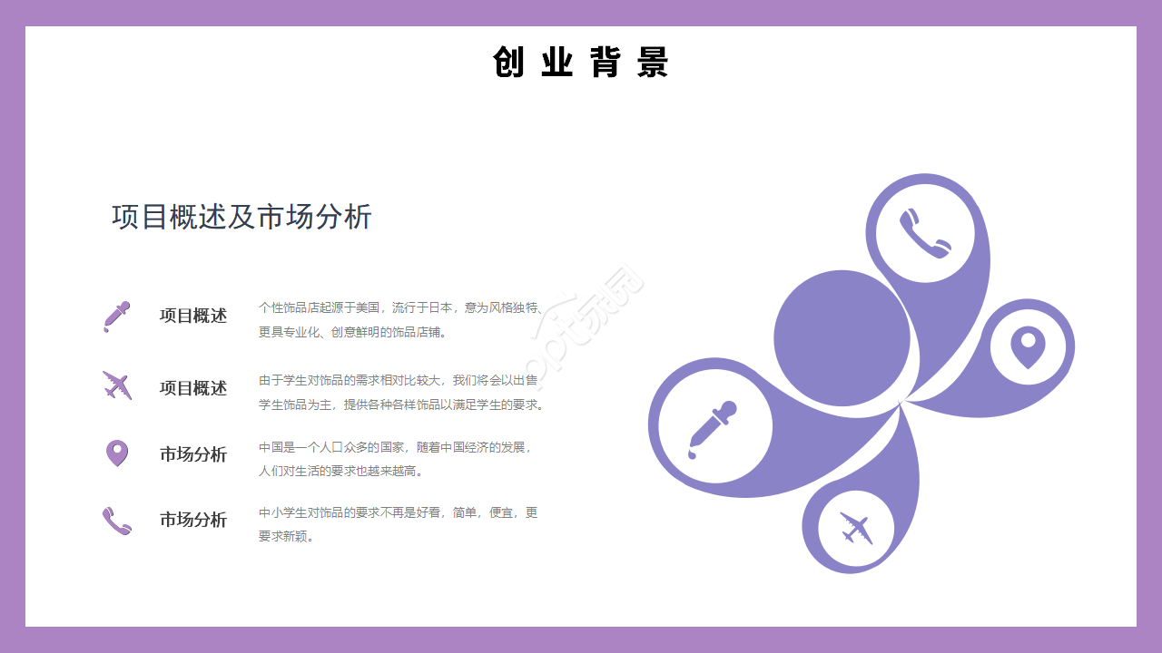 紫色简约大学生创业项目计划书展示ppt模板