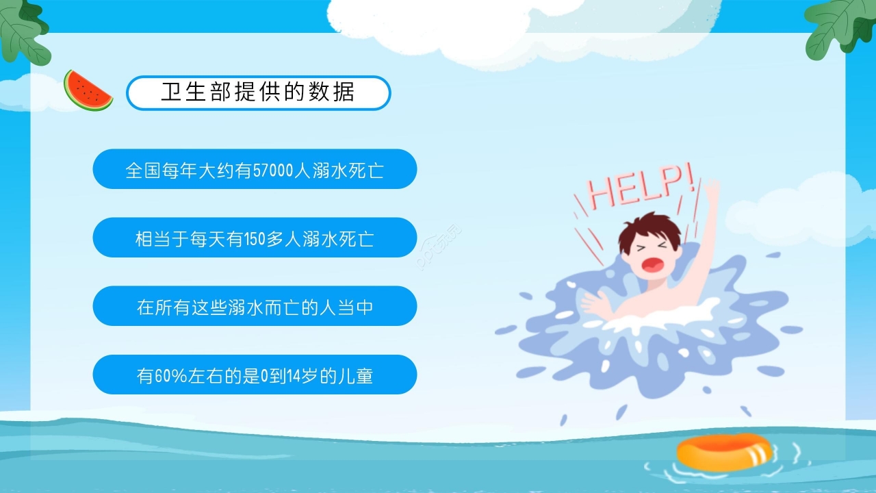 蓝色卡通小学生防溺水安全教育PPT模板