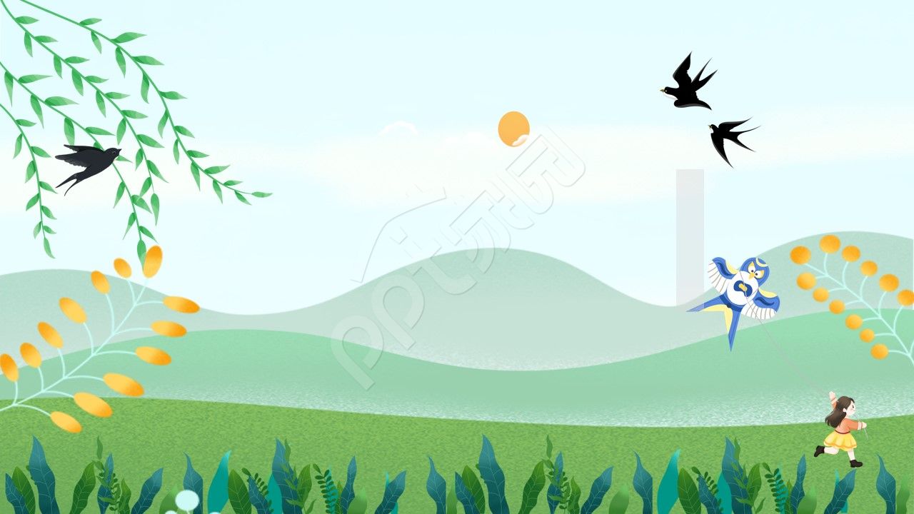 卡通手绘春天风筝ppt背景图片