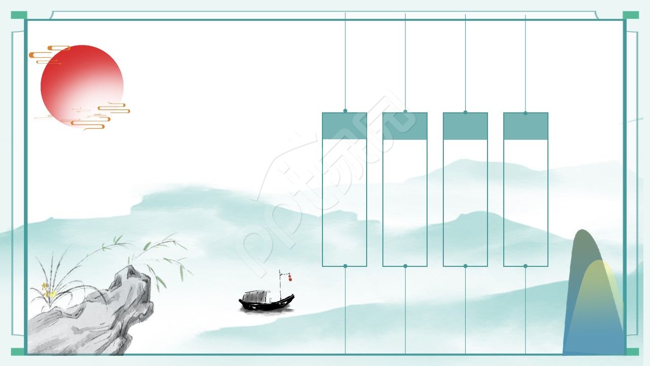 小清新中国水墨风ppt背景图片