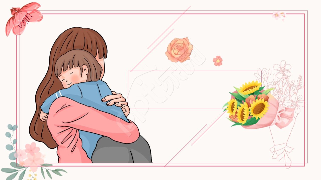 粉色手绘母亲节骑车小女孩ppt背景图片