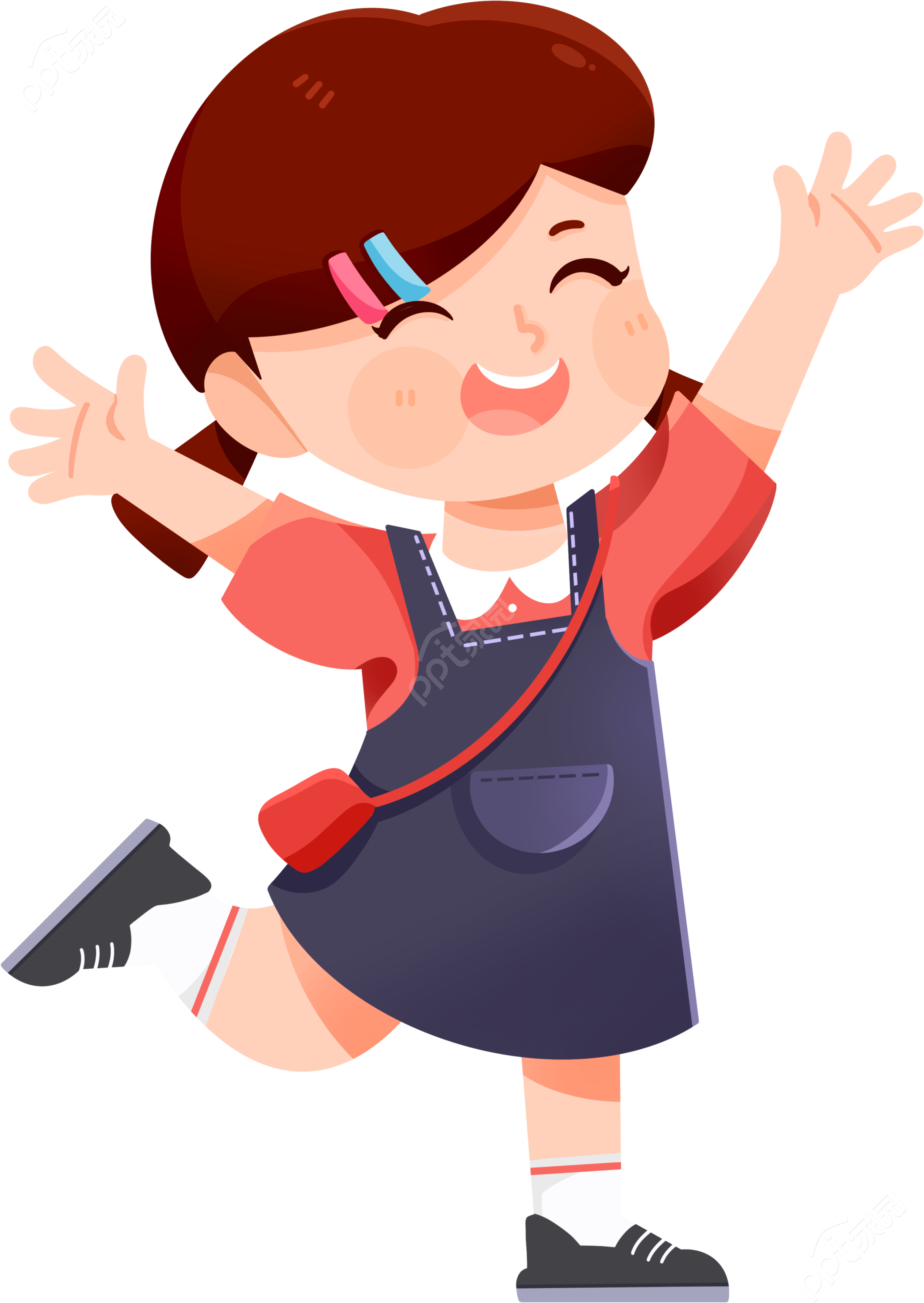 卡通可爱戴发卡的开心女孩免扣素材