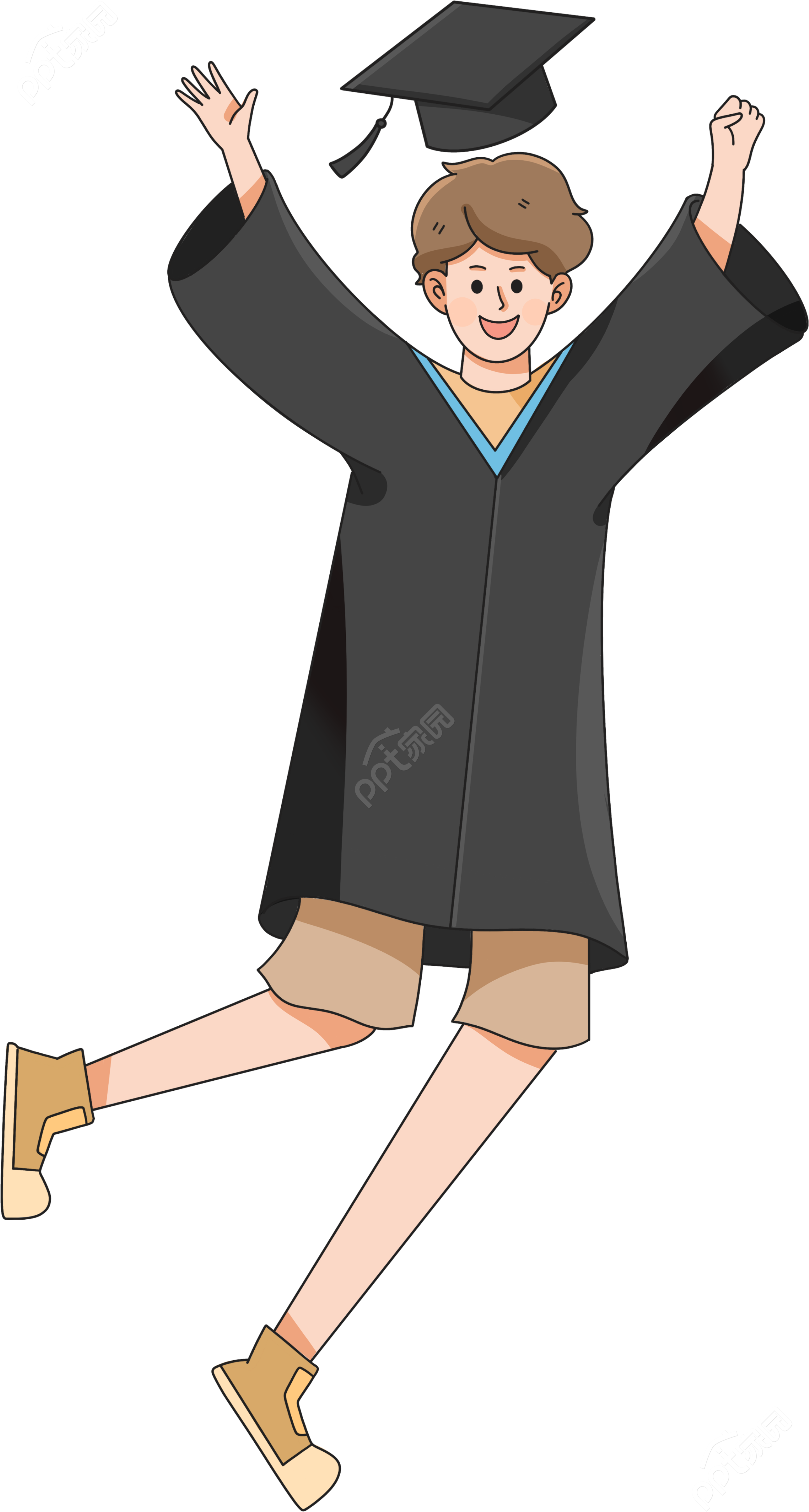 卡通插画手绘毕业生穿学士服的男孩免扣素材