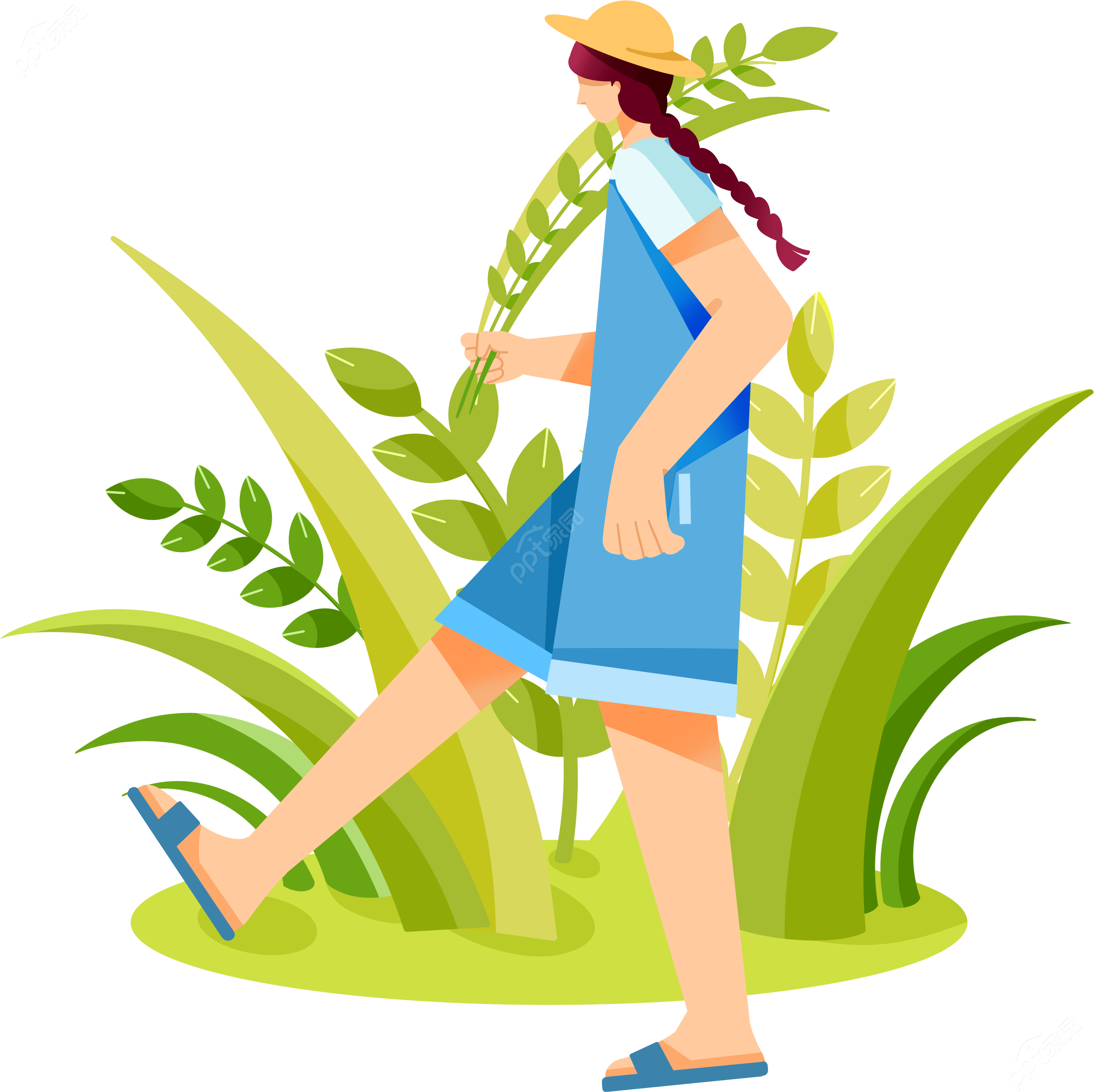 卡通手绘创意插画芒种节气女孩免扣素材