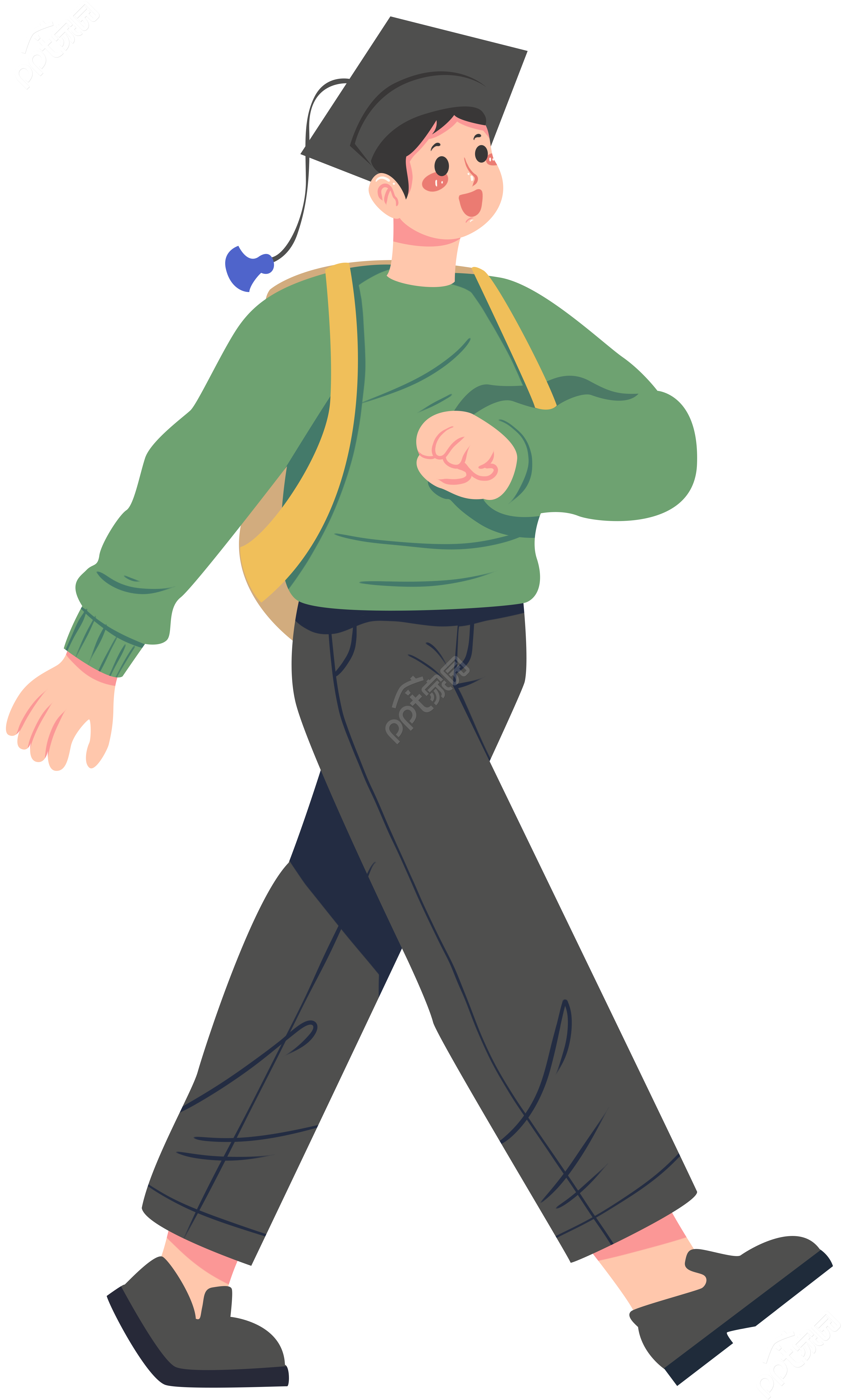 手绘卡通教育培训背书包带博士帽的男孩PNG素材