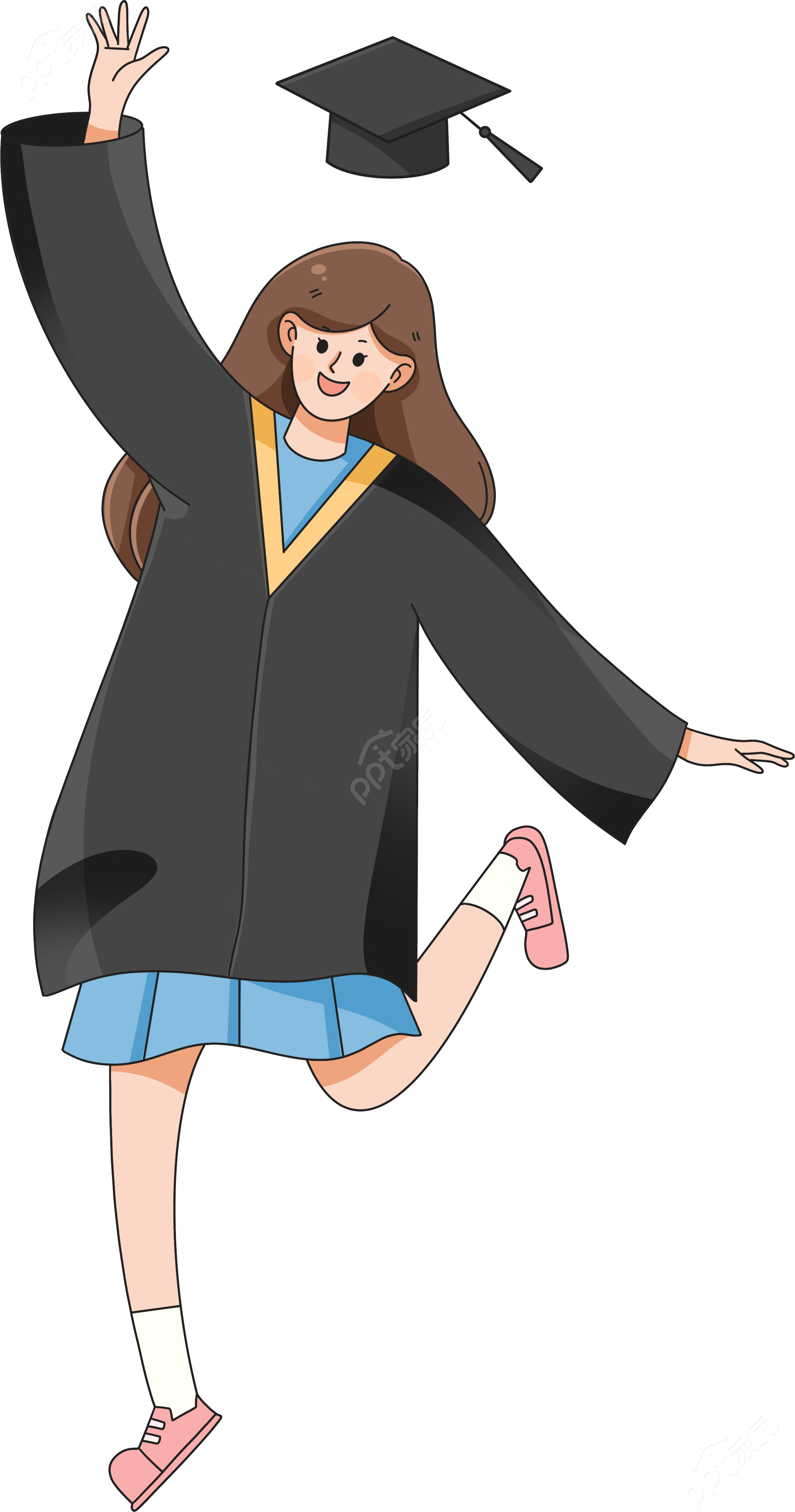 插画卡通穿学士服开心大跳的女孩免扣素材