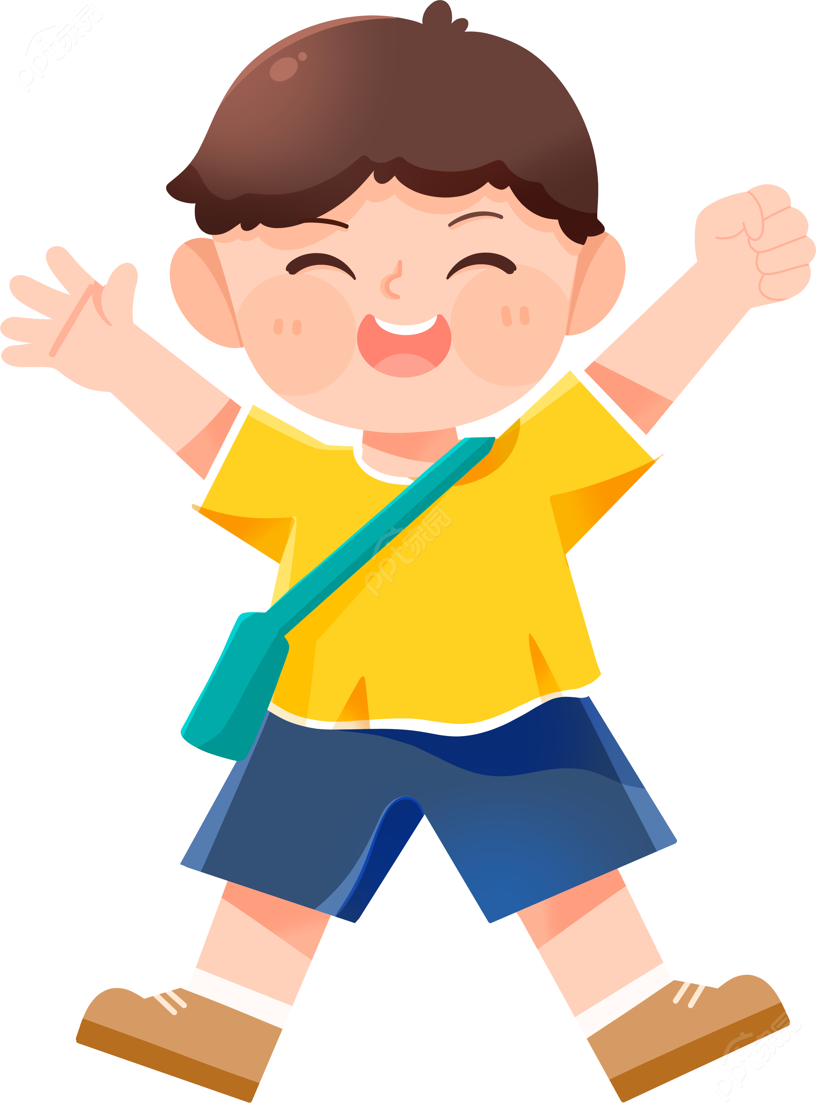 卡通插画开心跳跃的男孩免抠图片素材
