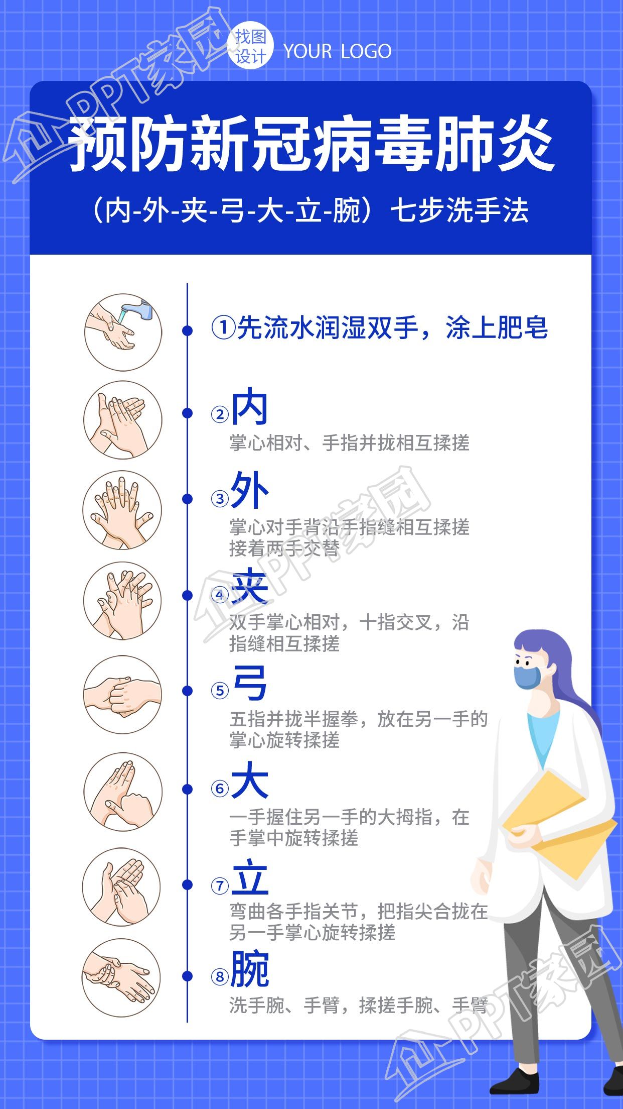 七步洗手法预防新冠毒宣传手机海报