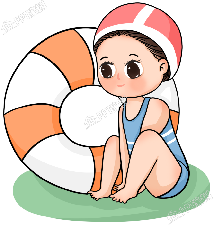 卡通手绘游泳小女孩人物