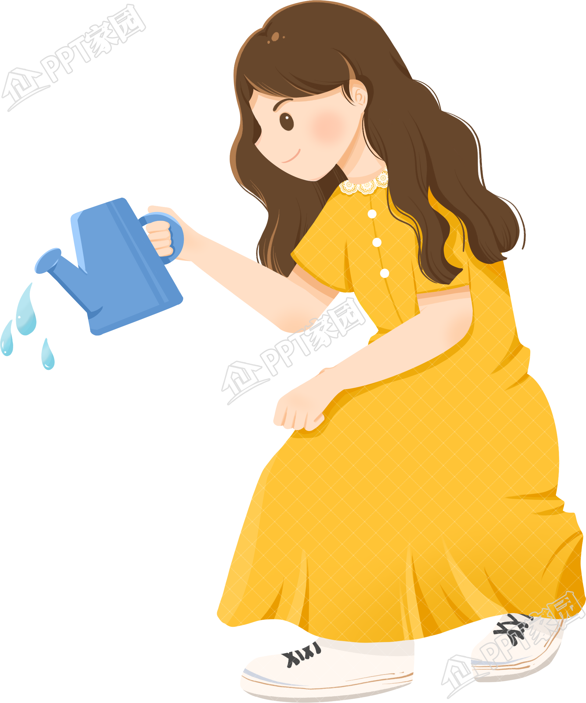 卡通浇水小女孩人物素材