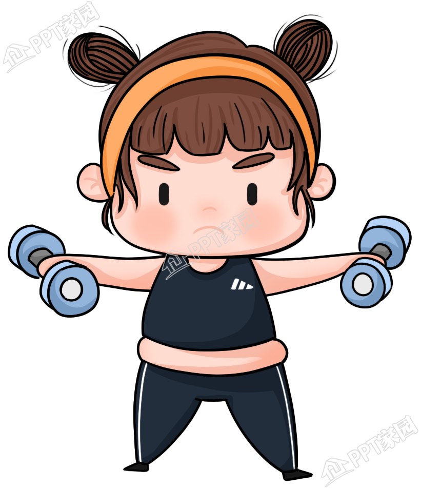 手绘卡通拿哑铃健身的小女孩人物