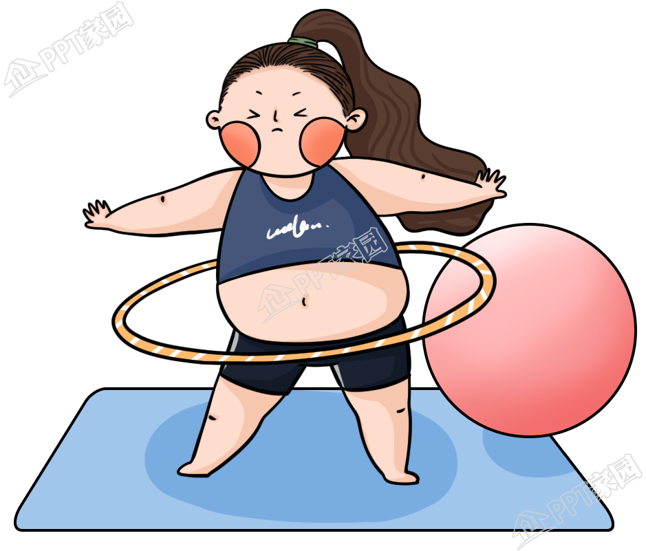 卡通用手绘转呼啦圈健身运动的女孩人物