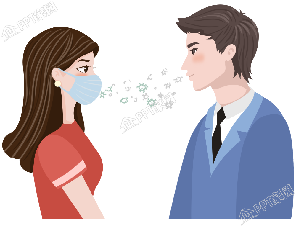 手绘疫情戴口罩拒绝病毒传播男女人物素材
