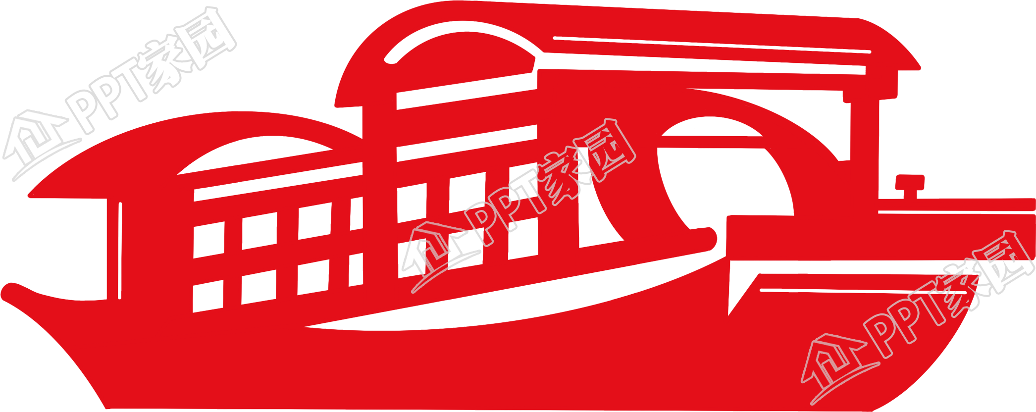 手绘红色剪纸风格小船素材