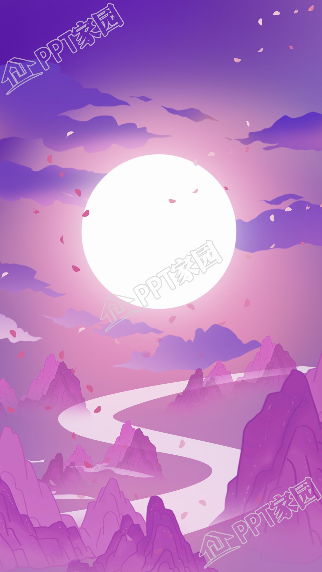 紫色浪漫梦幻花瓣飘落背景图片素材