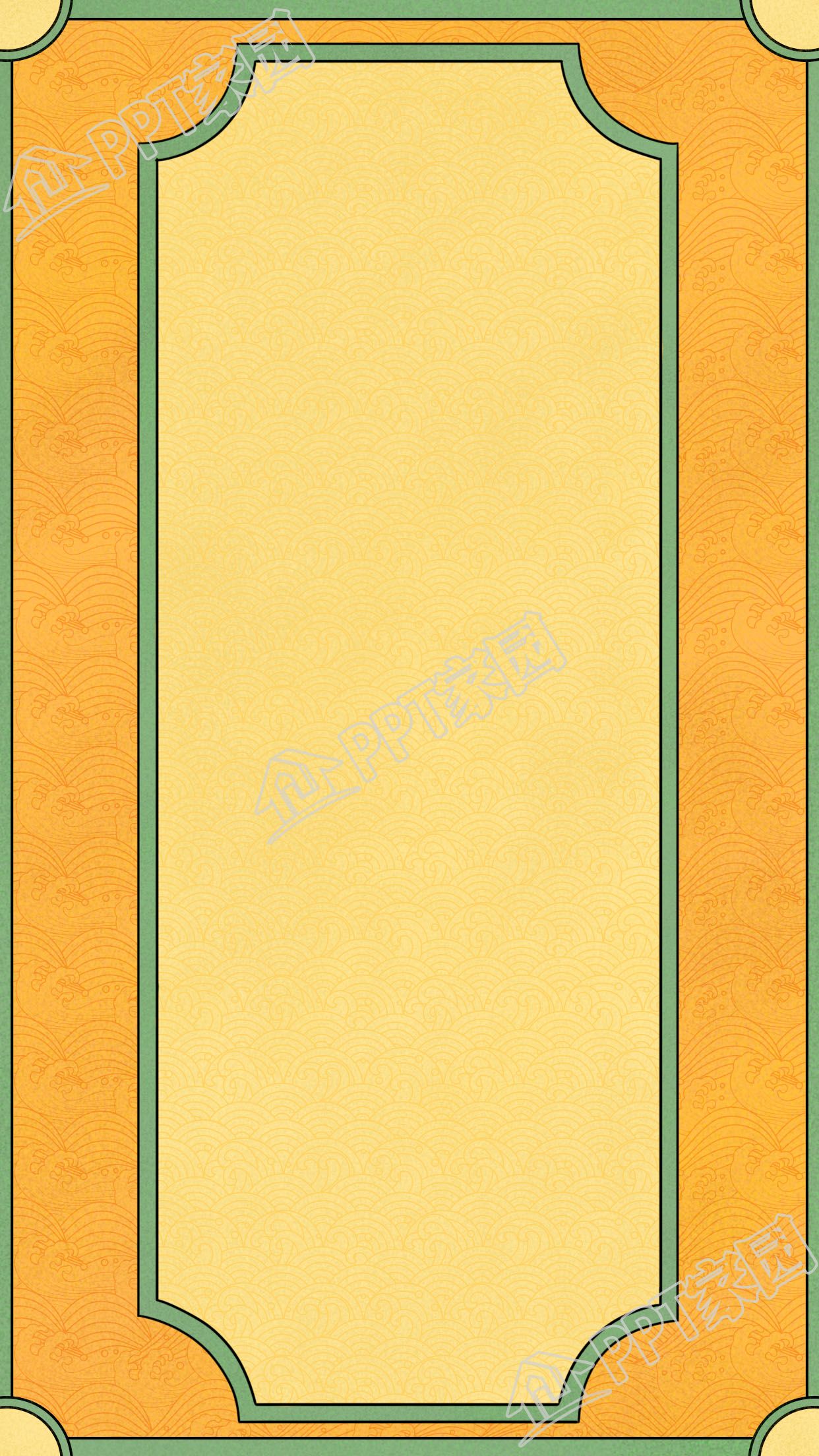 中国古风底纹缺角圆角黄色背景图片素材