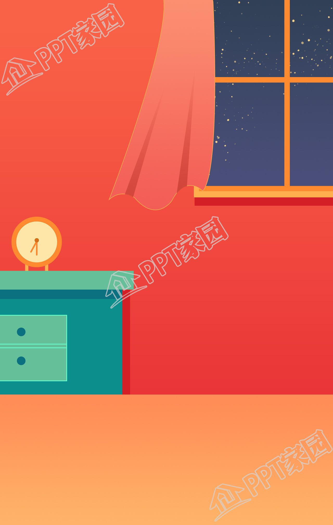 卡通手绘窗户窗台夜空家居室内背景图片素材