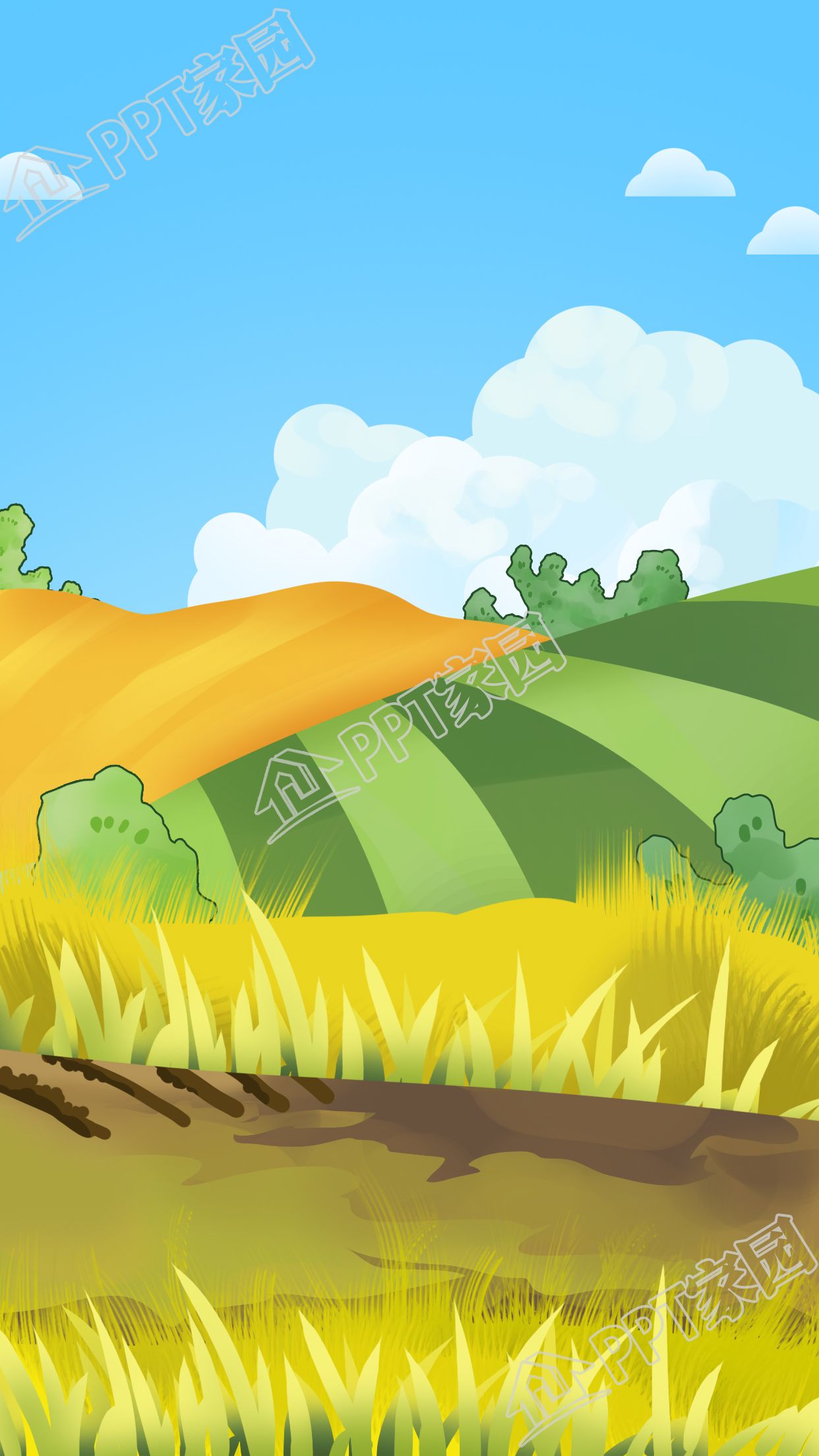 清新简约蓝天白云稻草粮食丰收背景