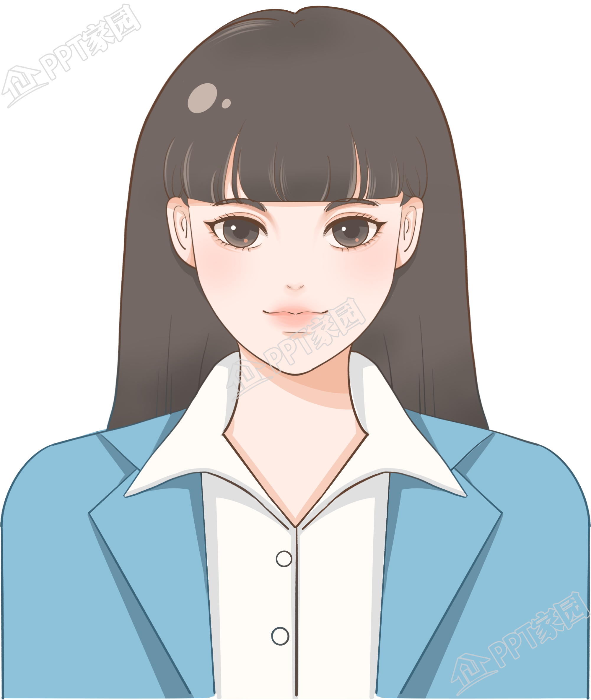 手绘西装女生证件照免抠图片人物素材