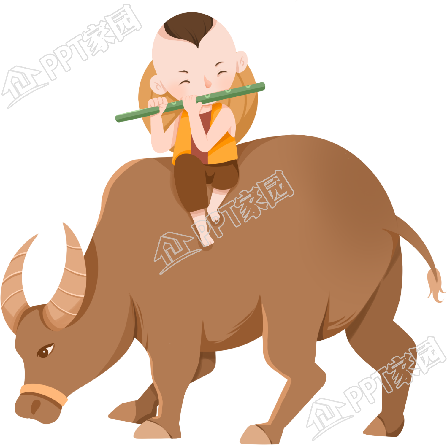 清明节主题手绘骑牛的牧童人物图片免抠素材