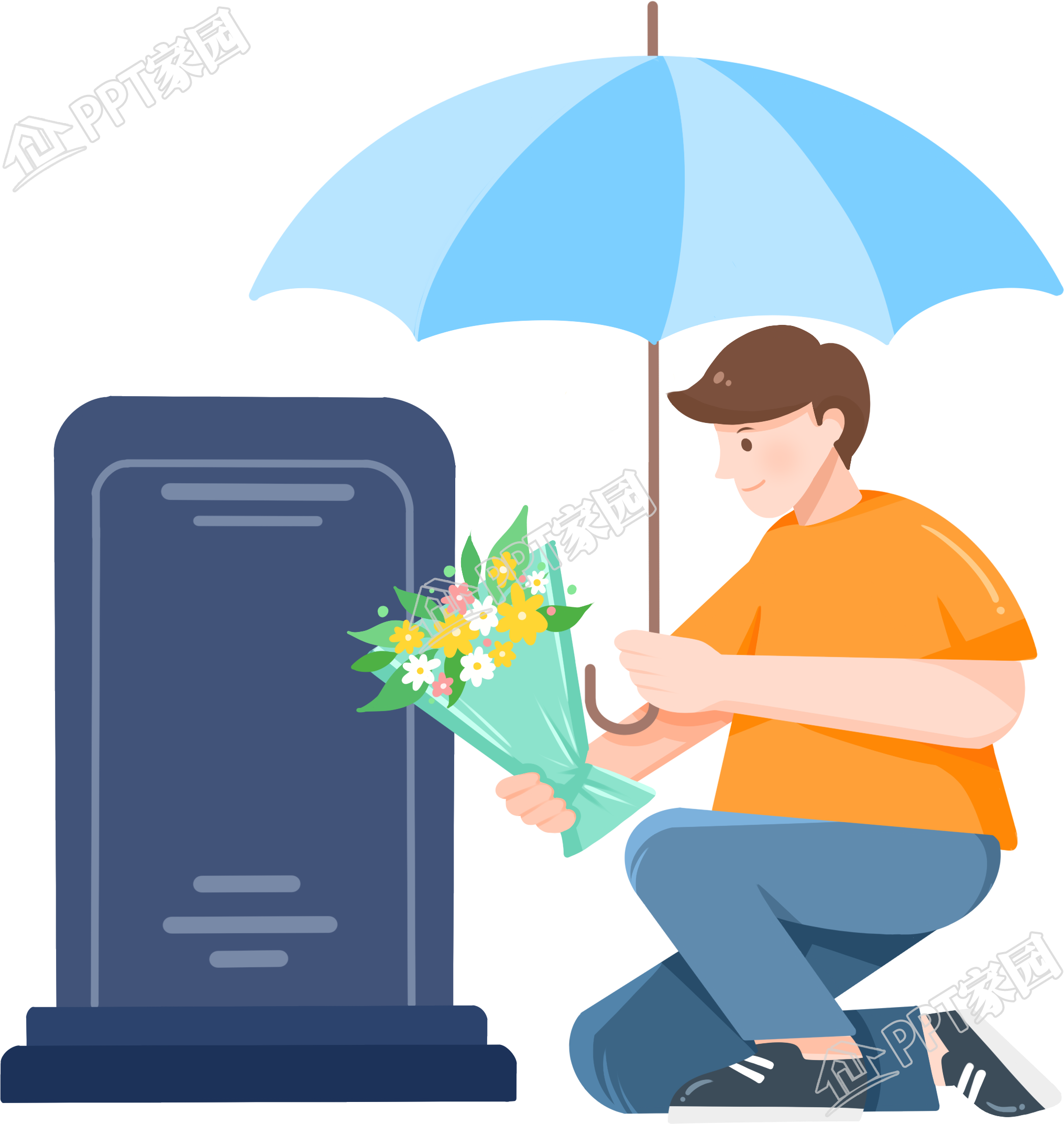 手绘清明节打伞扫墓节日图片素材