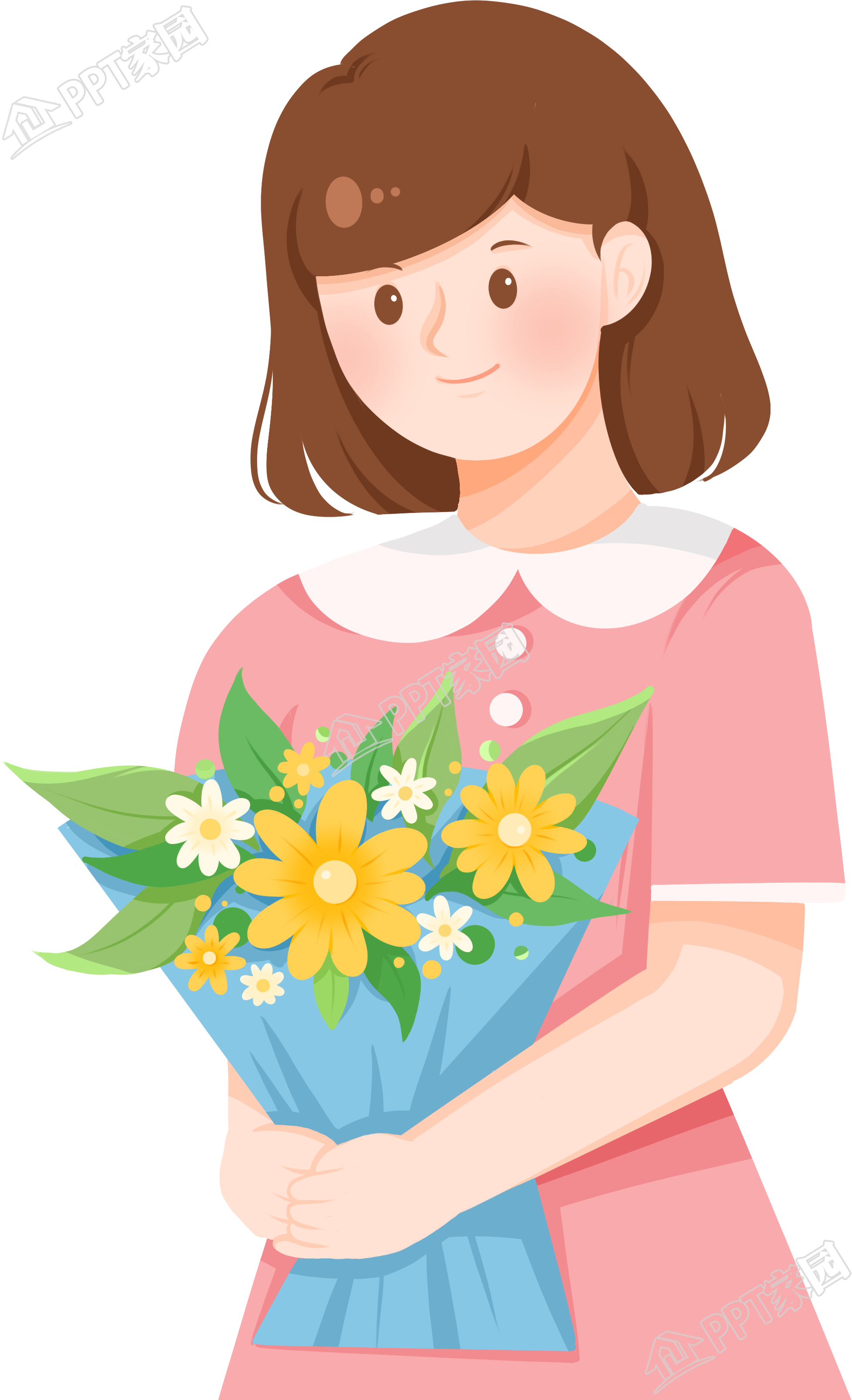 手绘献花女生节日图片素材