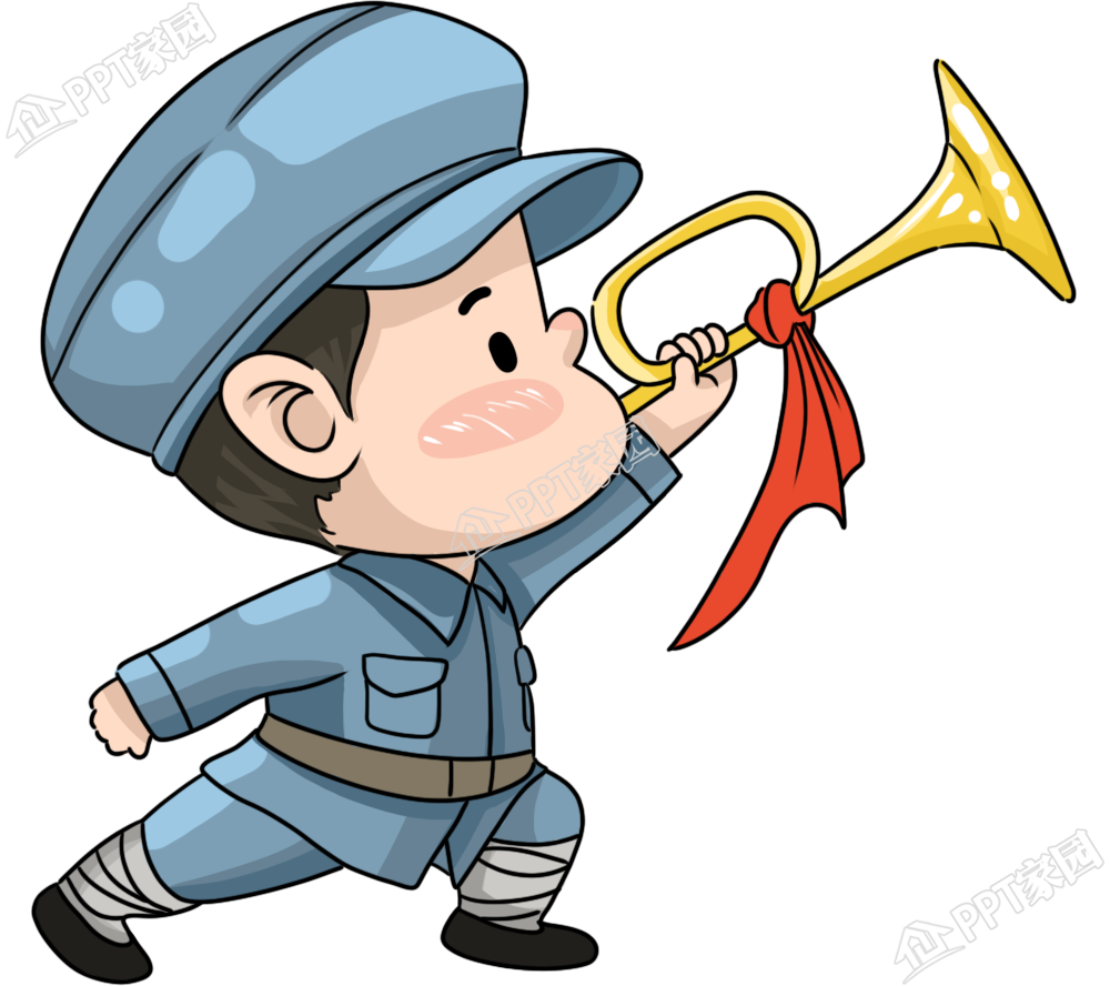 手绘卡通冲锋号军人图片素材