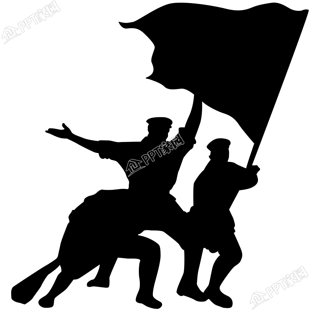 手绘军人扛旗剪影图片素材