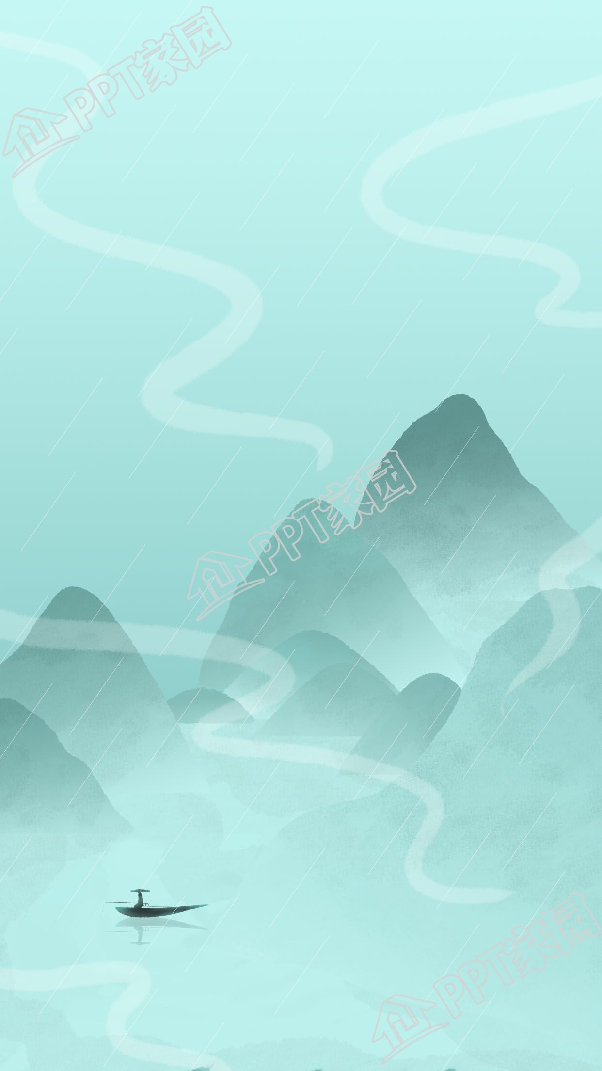 古风远山小船背景图片