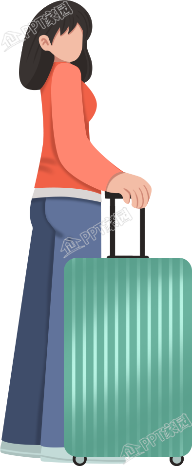 卡通手绘带着行李箱出门旅游人物素材