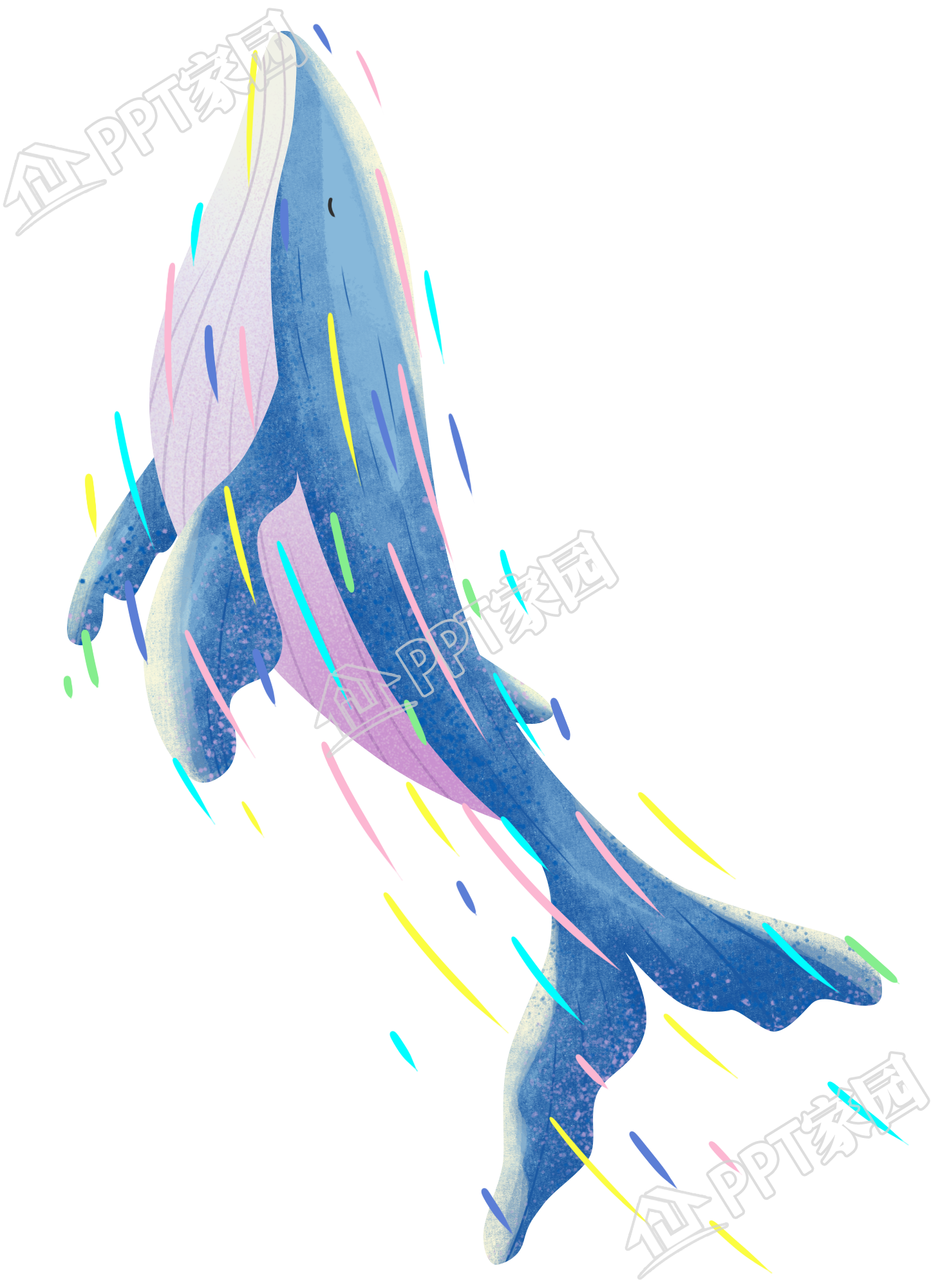 手绘炫彩鲸鱼免抠图片素材