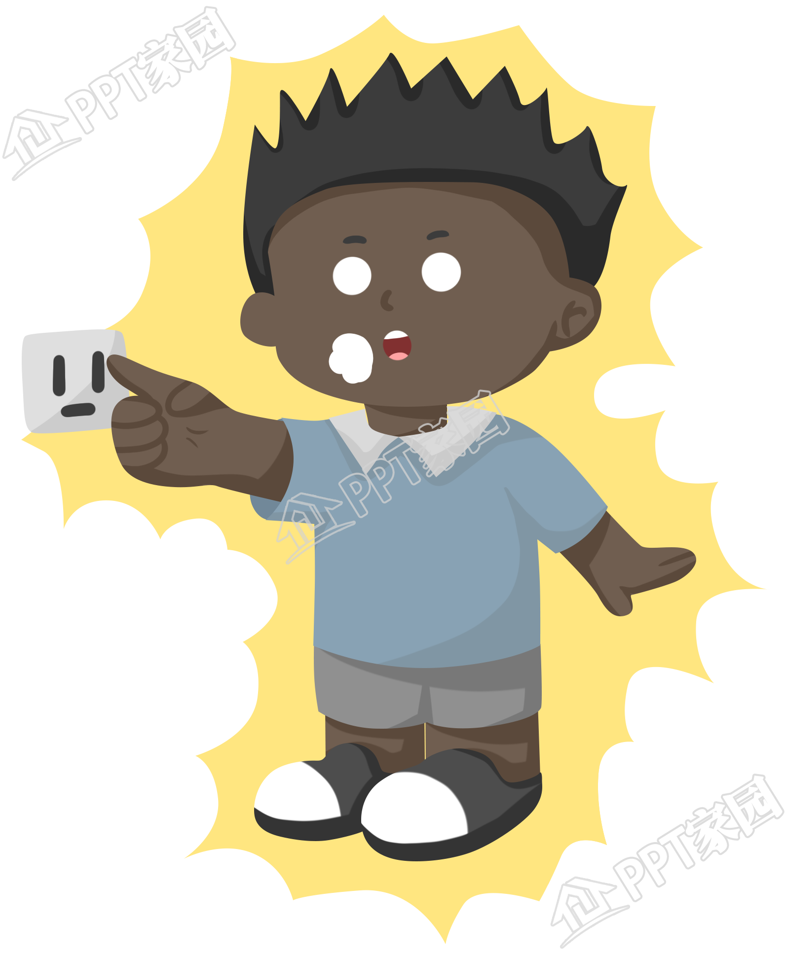 手绘安全警示被电黑的小孩人物图片素材