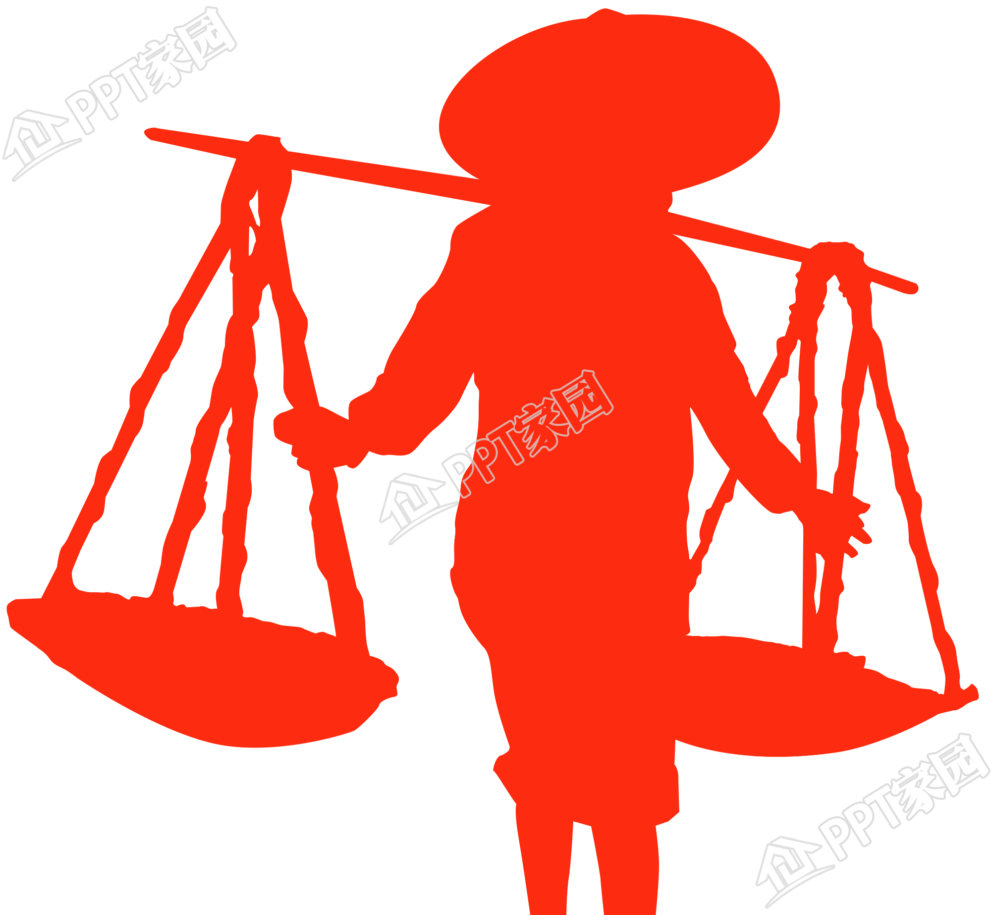 手绘挑担子的人物剪影免抠图片素材