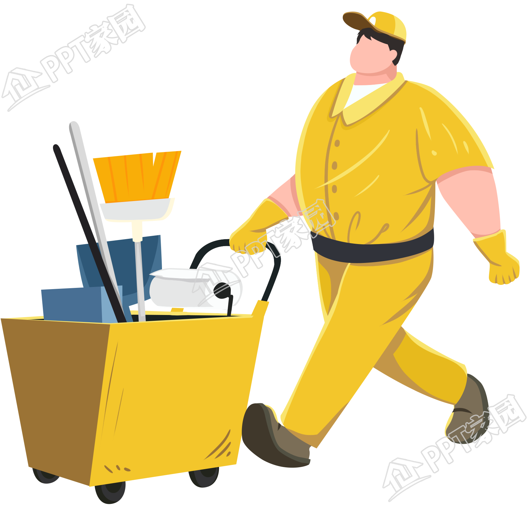 手绘男保洁员免抠图片素材