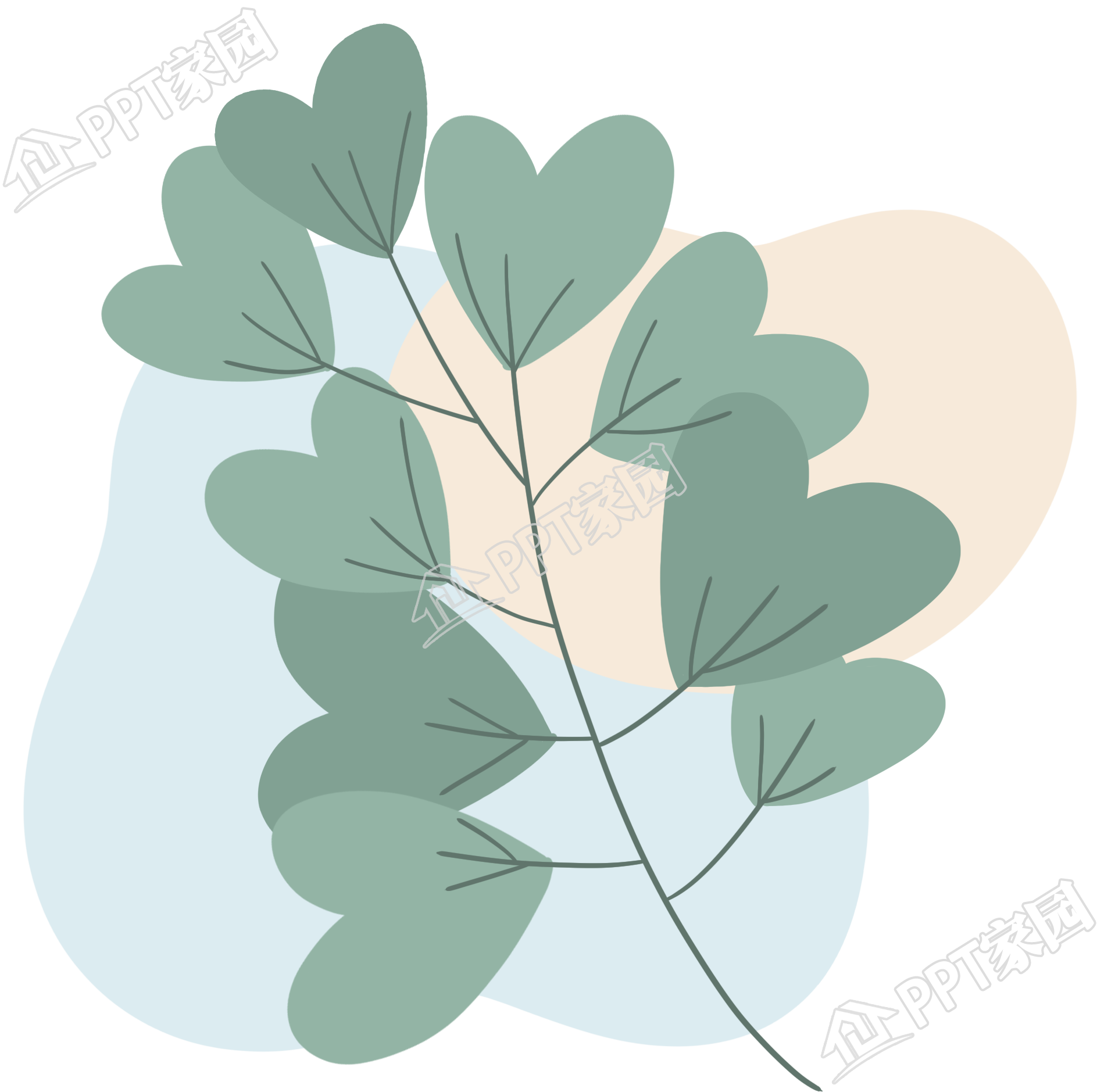 手绘可爱的爱心叶子植物图片素材