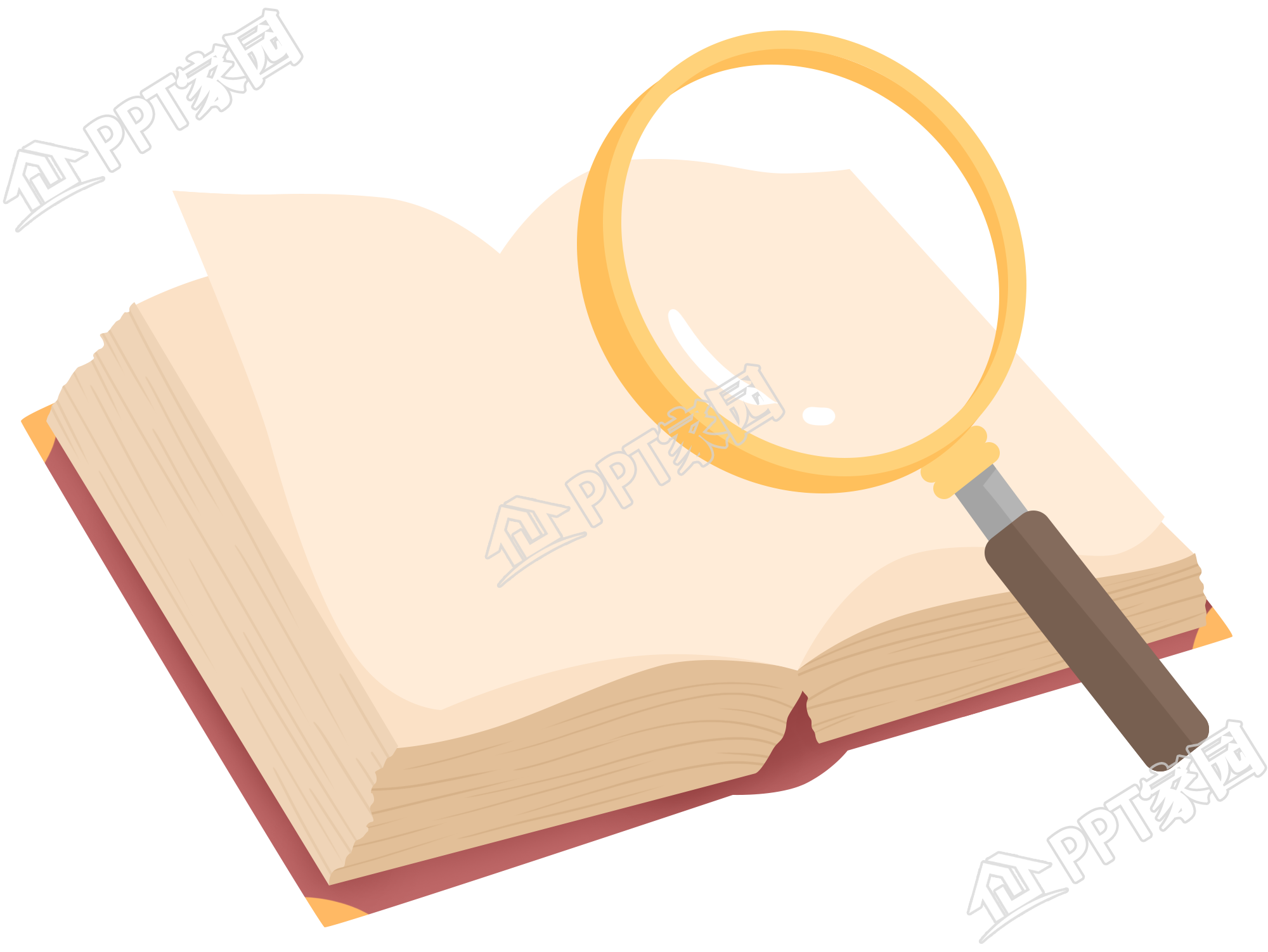 手绘放大镜看书图片免抠素材