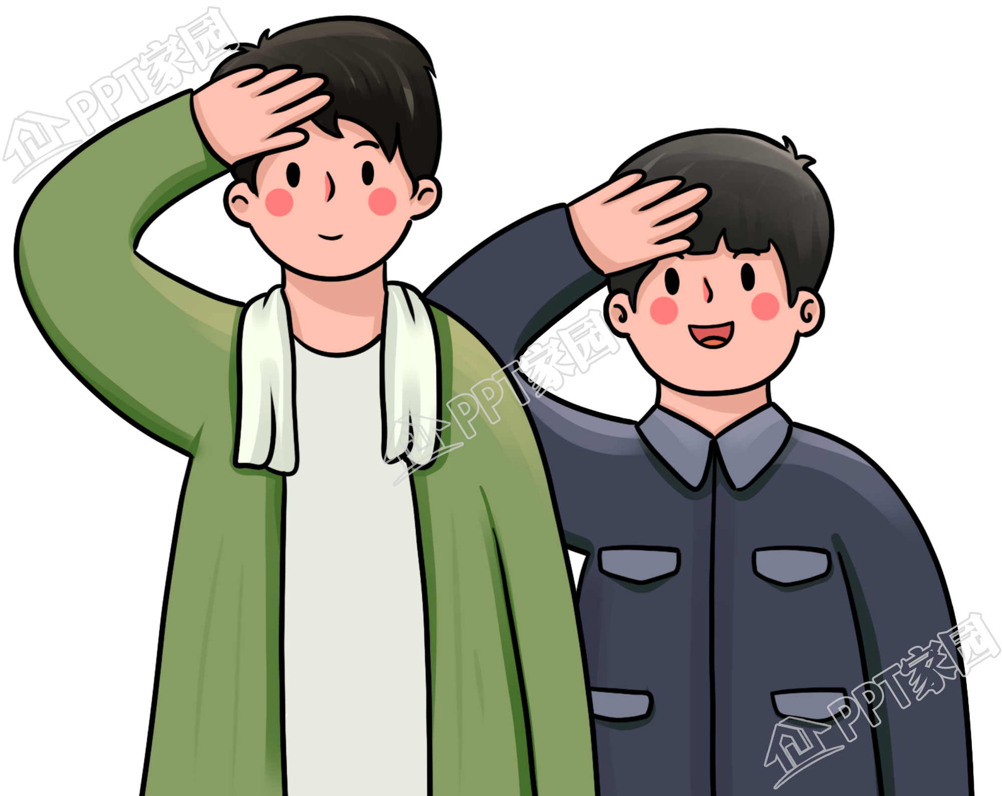 手绘青年敬礼图片素材