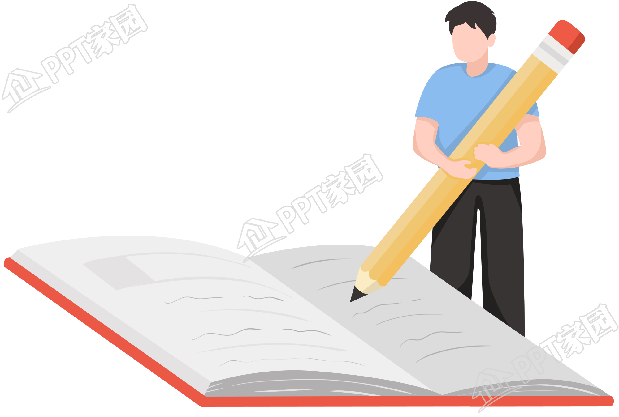 手绘拿铅笔的男生人物图片素材