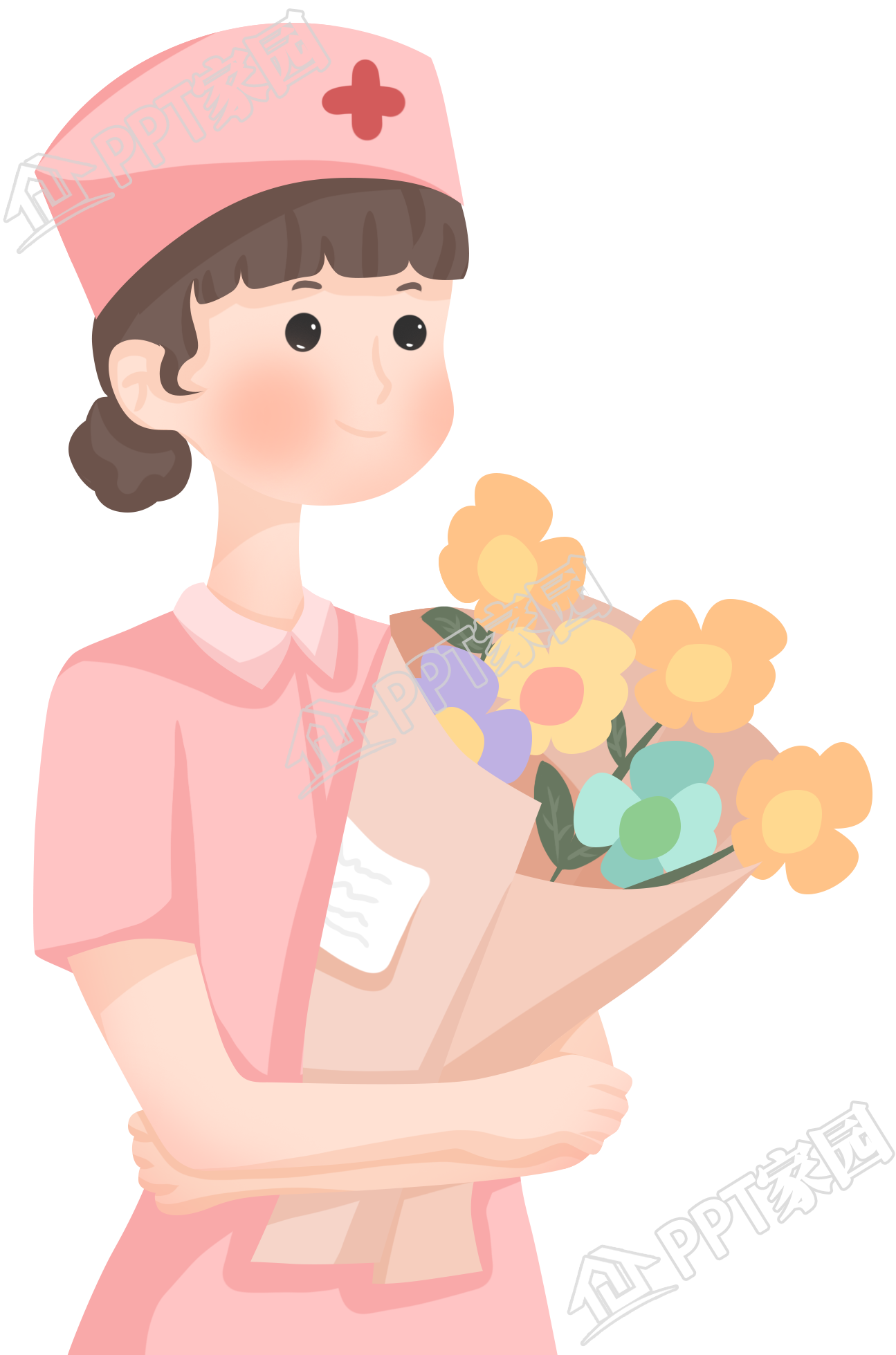 手绘拿花的护士图片