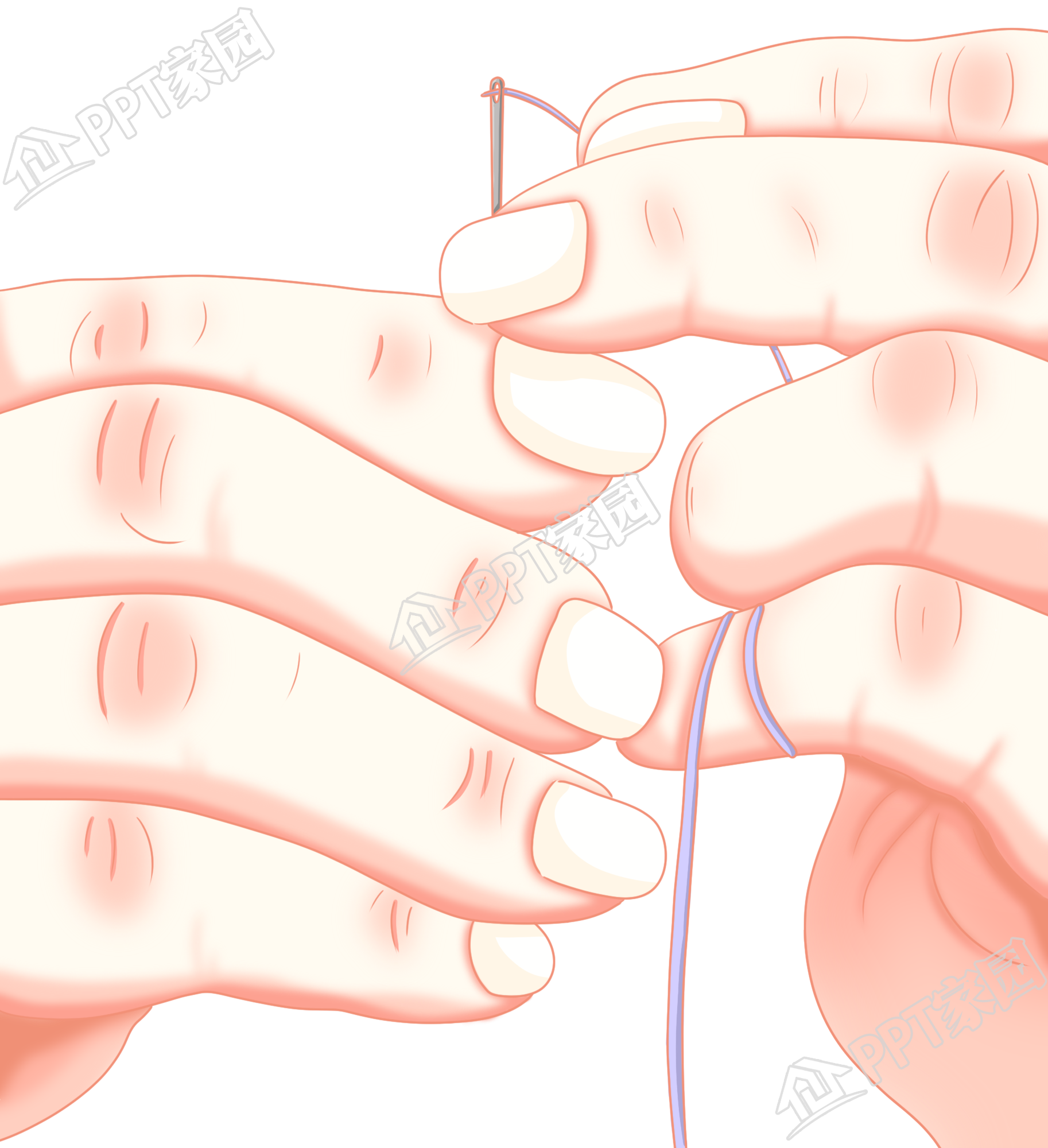 手绘缝衣服的手图片素材