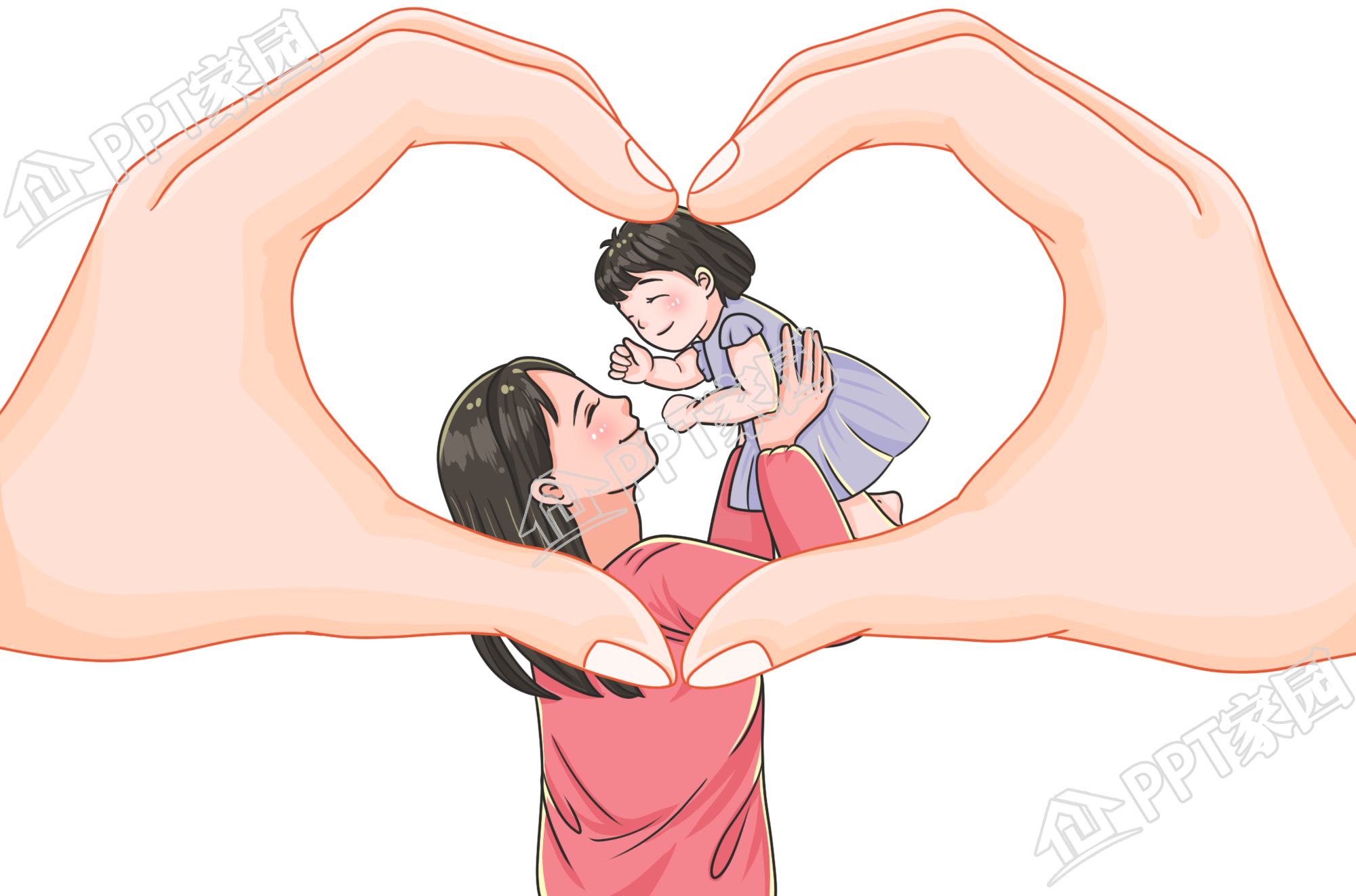 手绘伟大母亲节母女图片素材