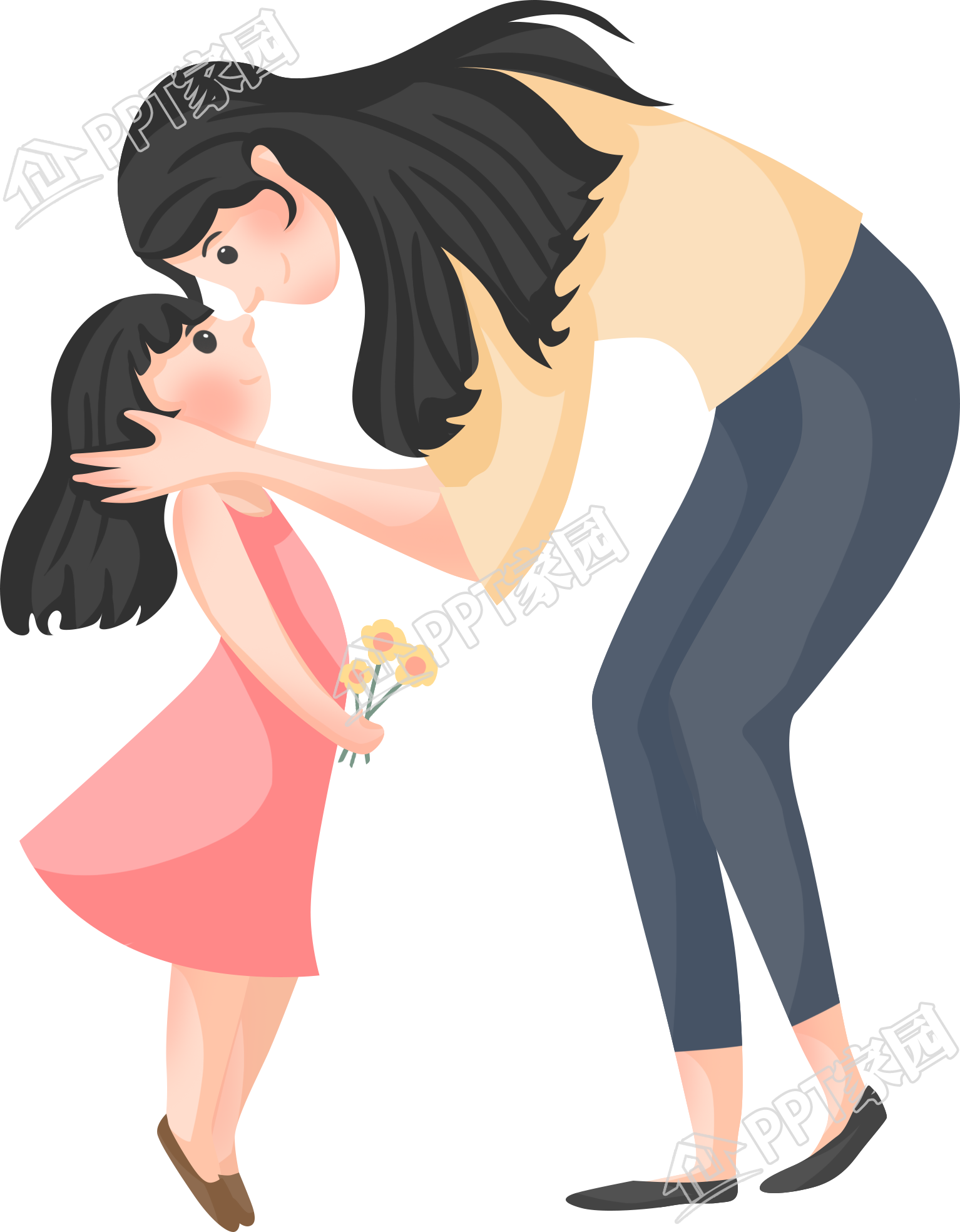 手绘妈妈亲吻孩子图片素材