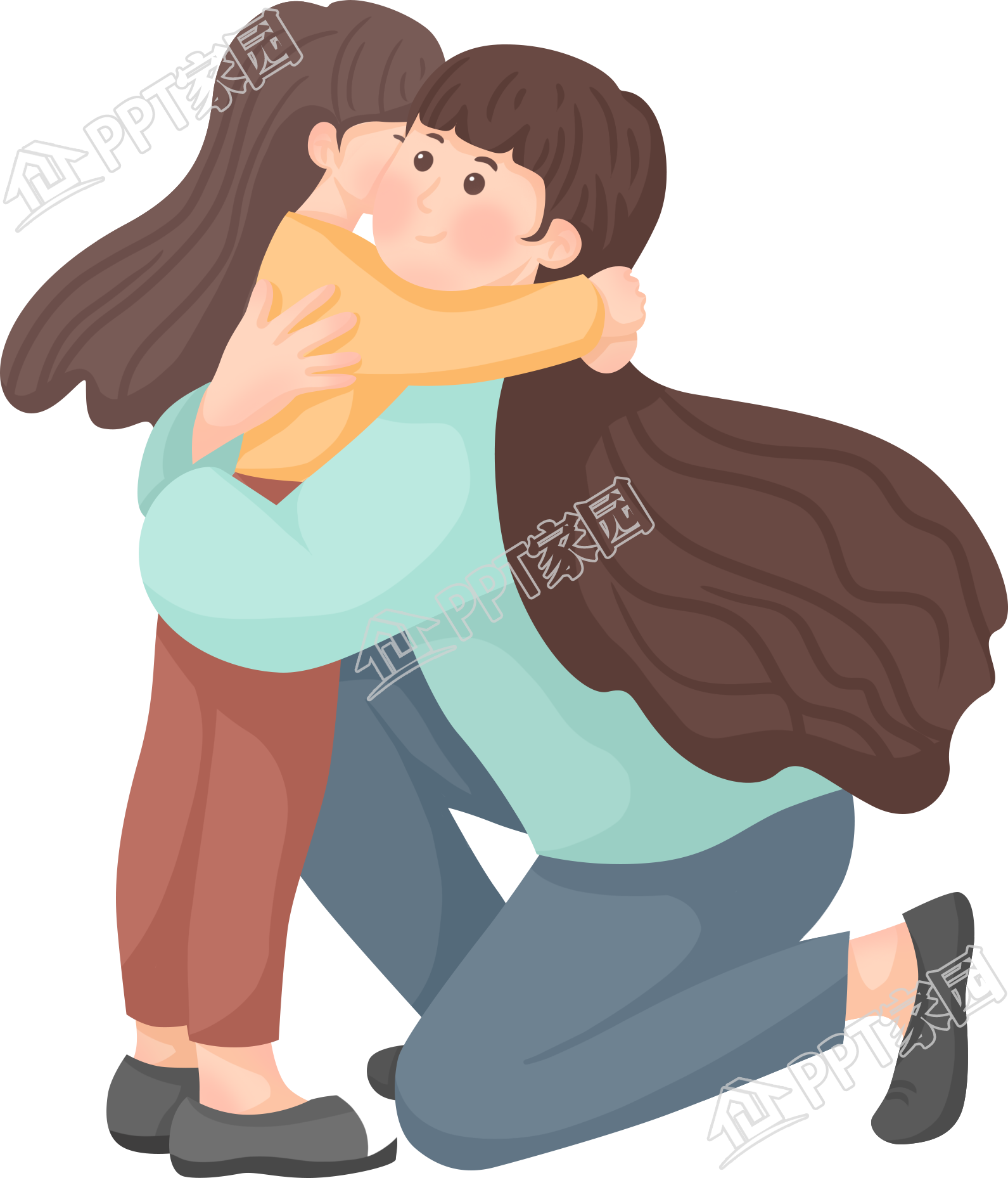 手绘妈妈拥抱孩子图片素材