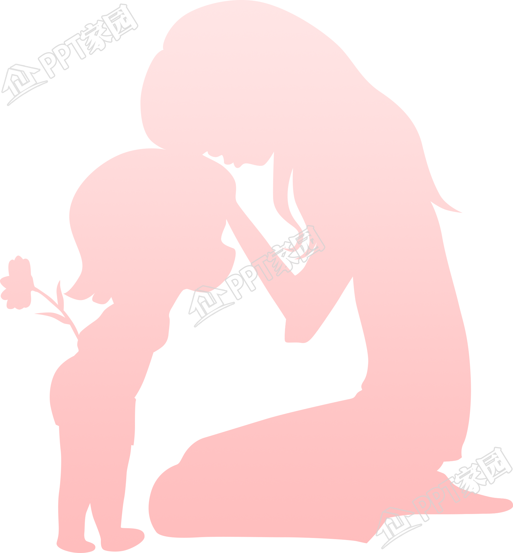 手绘浅色母女人物剪影图片素材