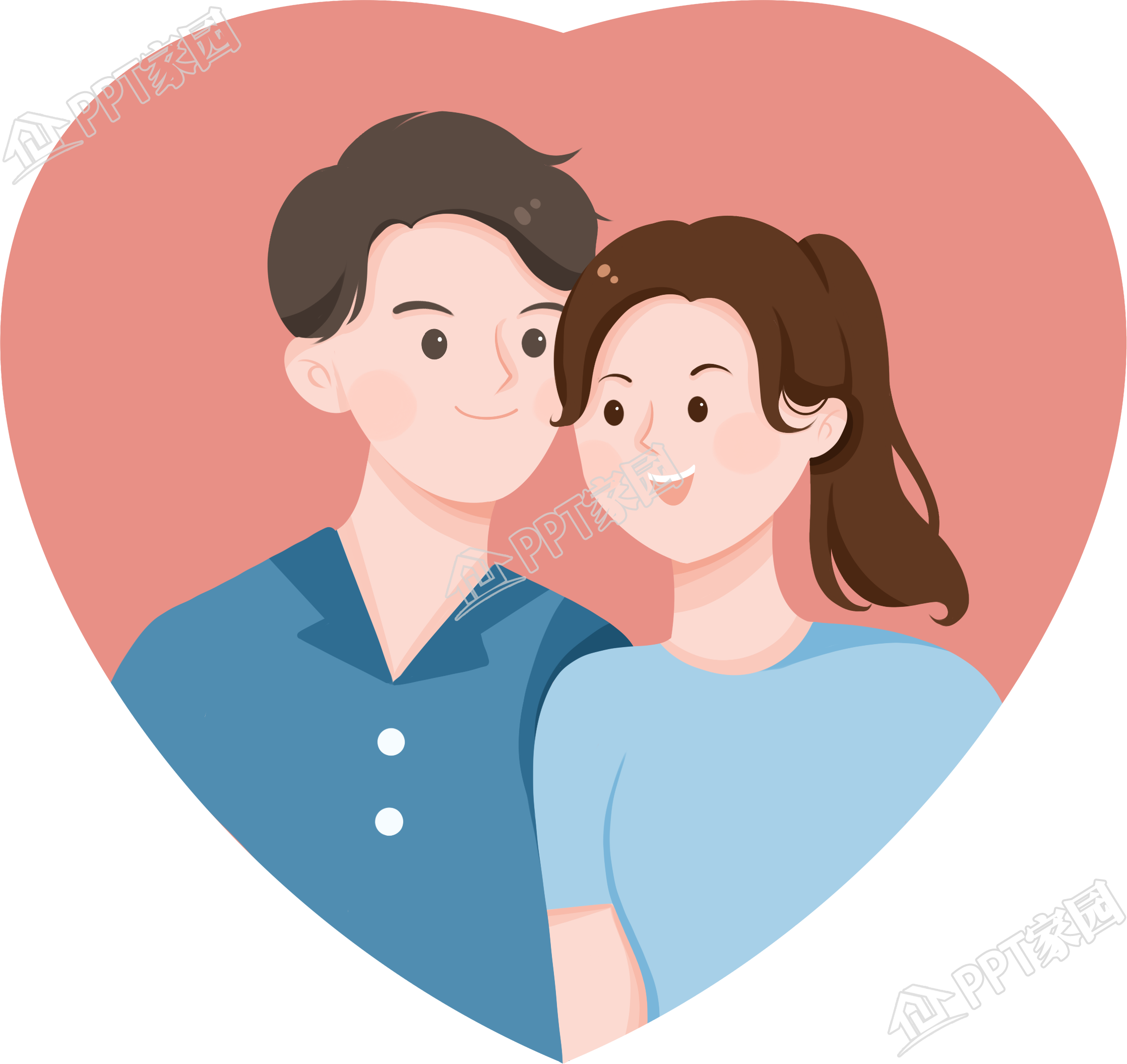 浪漫情侣合影图片卡通手绘免抠素材