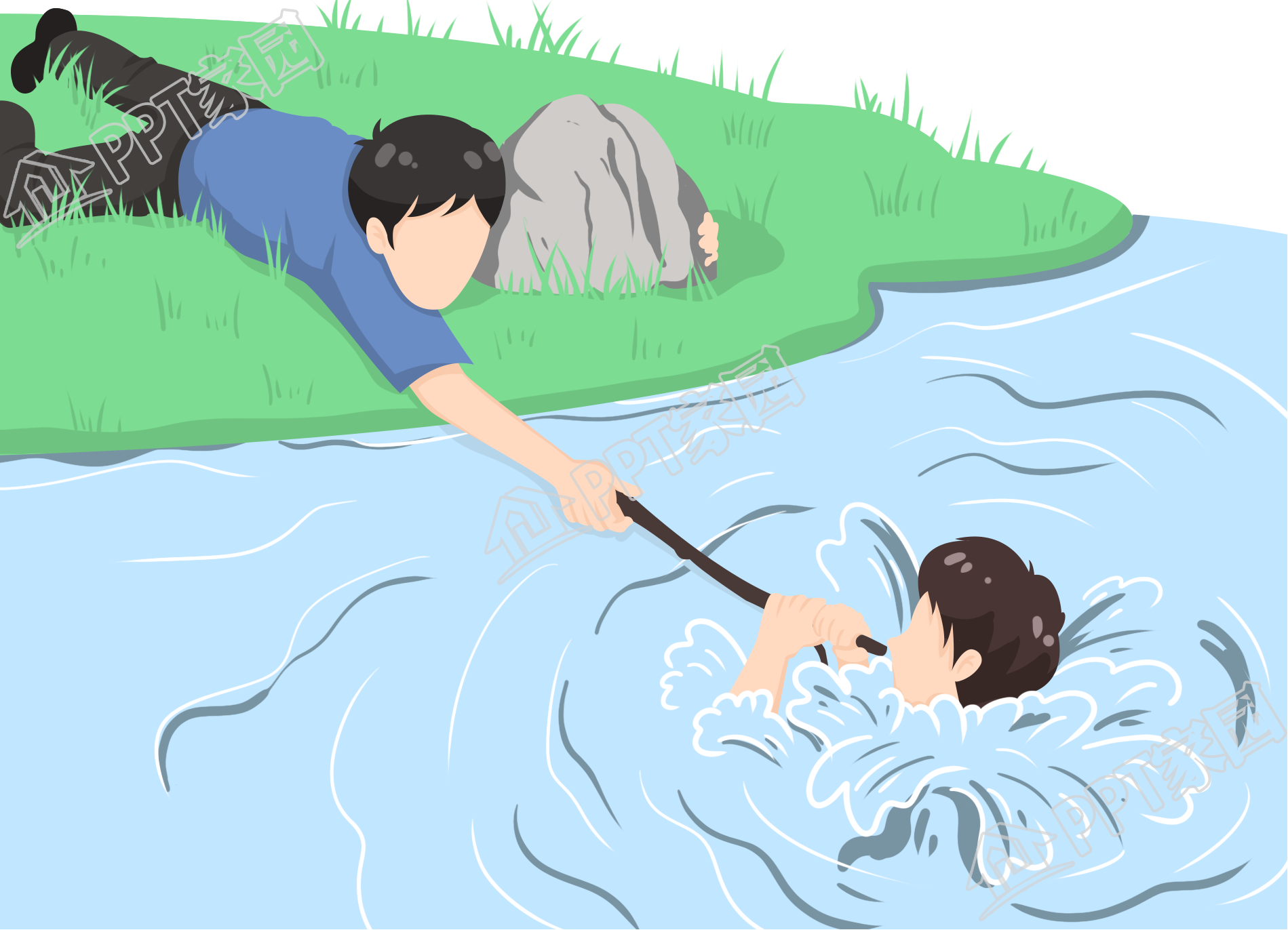 手绘安全救援溺水施救图片卡通手绘免抠素材