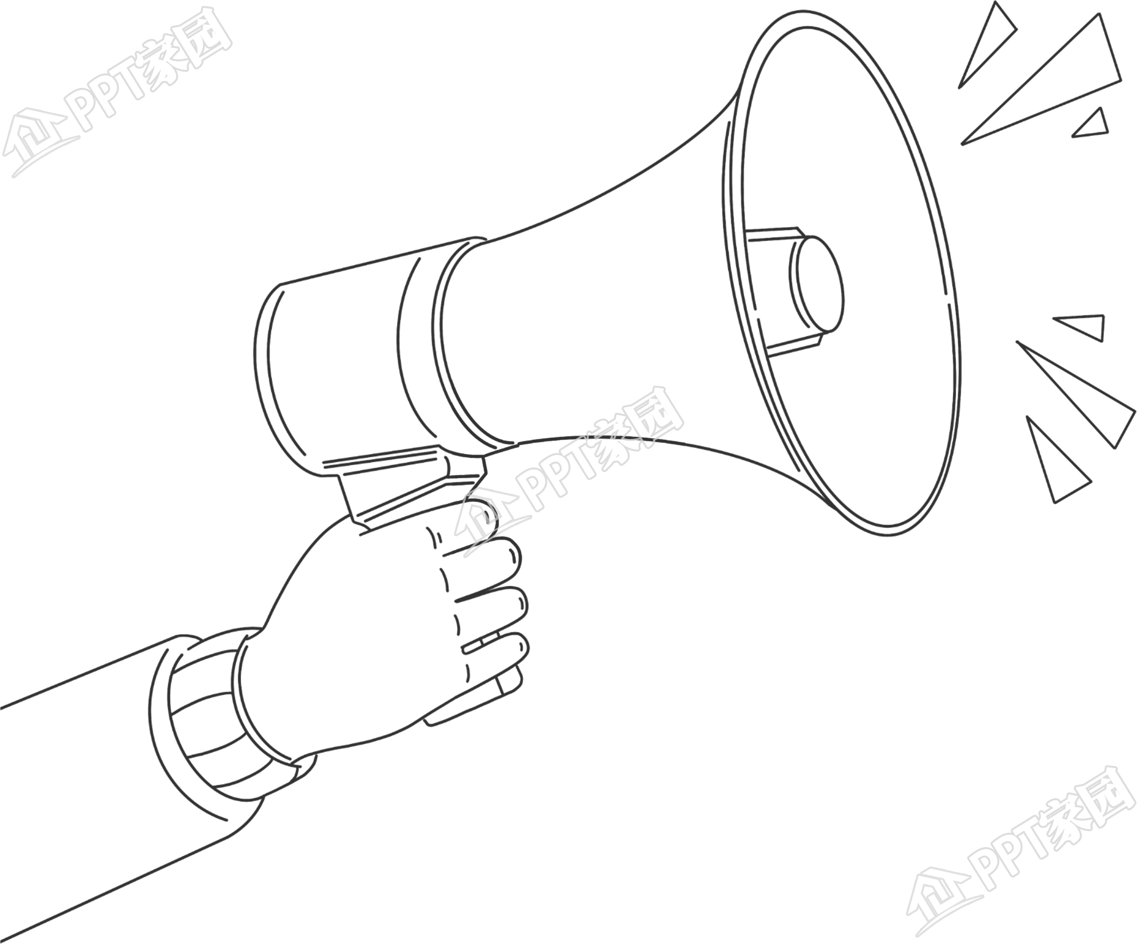 手绘褐色喇叭线条图片ppt元素免抠素材