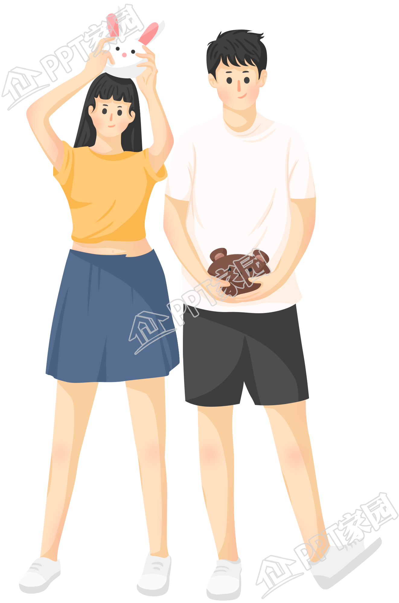 甜蜜浪漫情侣合影图片卡通手绘免抠素材