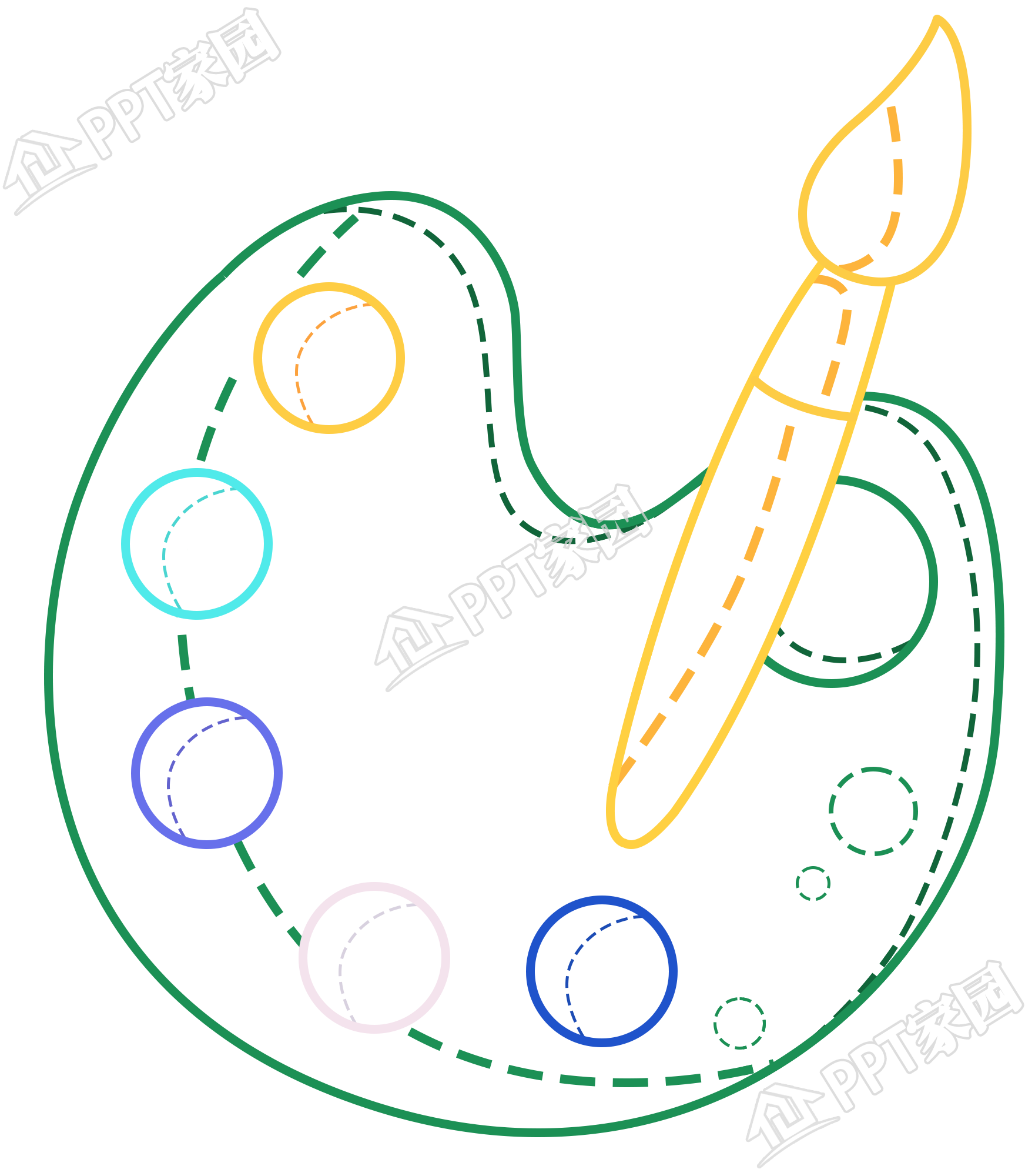 绿色线描调色盘图片ppt元素免抠素材